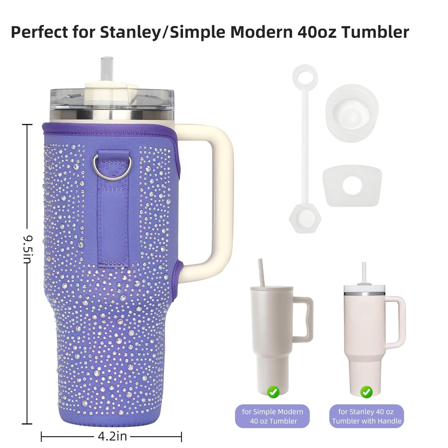GOEWY Bling Water Bottle Carrier Bag for Stanley 40oz Tumbler Sparkling Rhinestone Water Bottle Holder with Adjustable Strap Neoprene Water Bottle Pouch for Stanley Cup Accessories