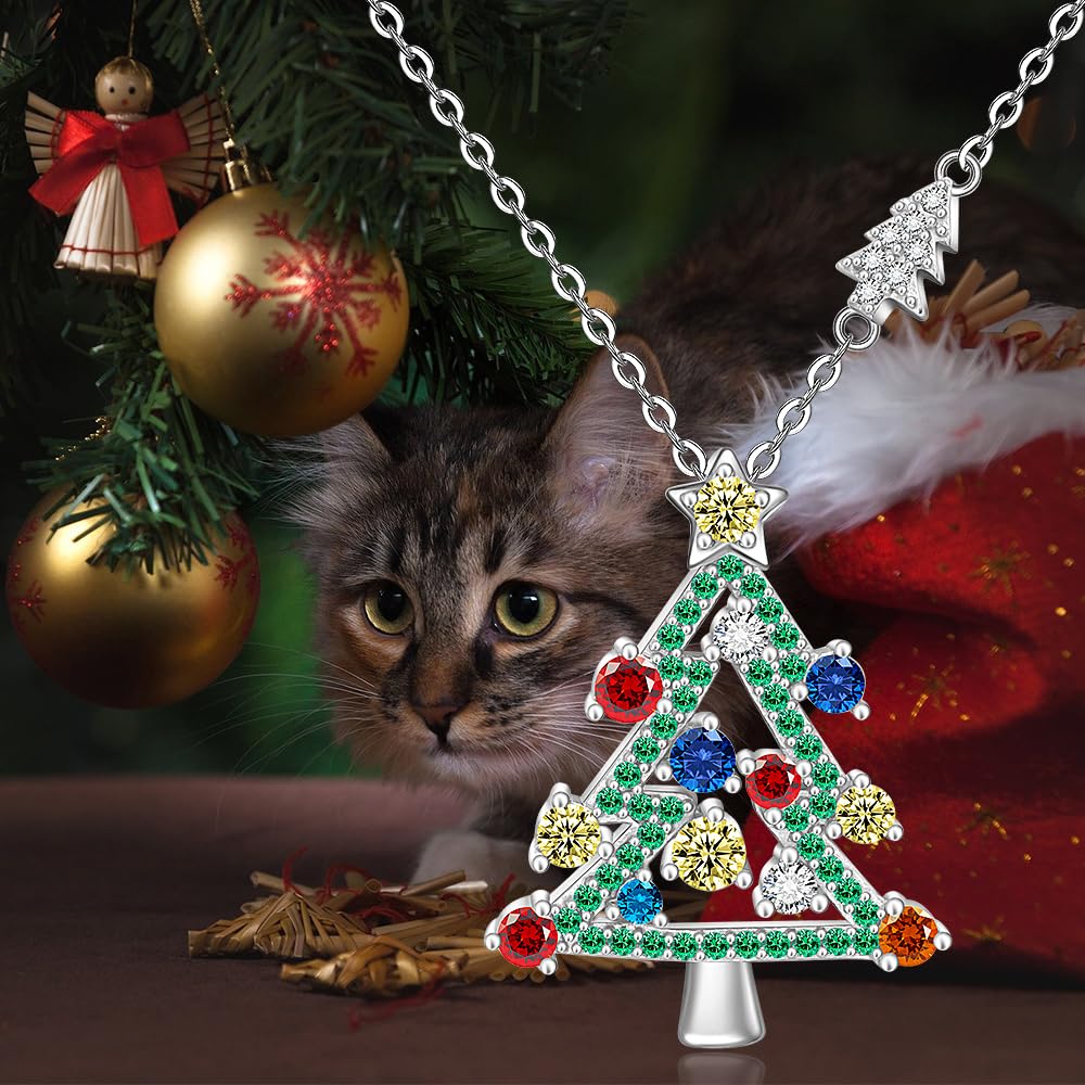 LOVGIFSET Christmas Necklace Christmas Tree Necklace for Women Sterling Silver Green Tree Pendant Xmas Gift