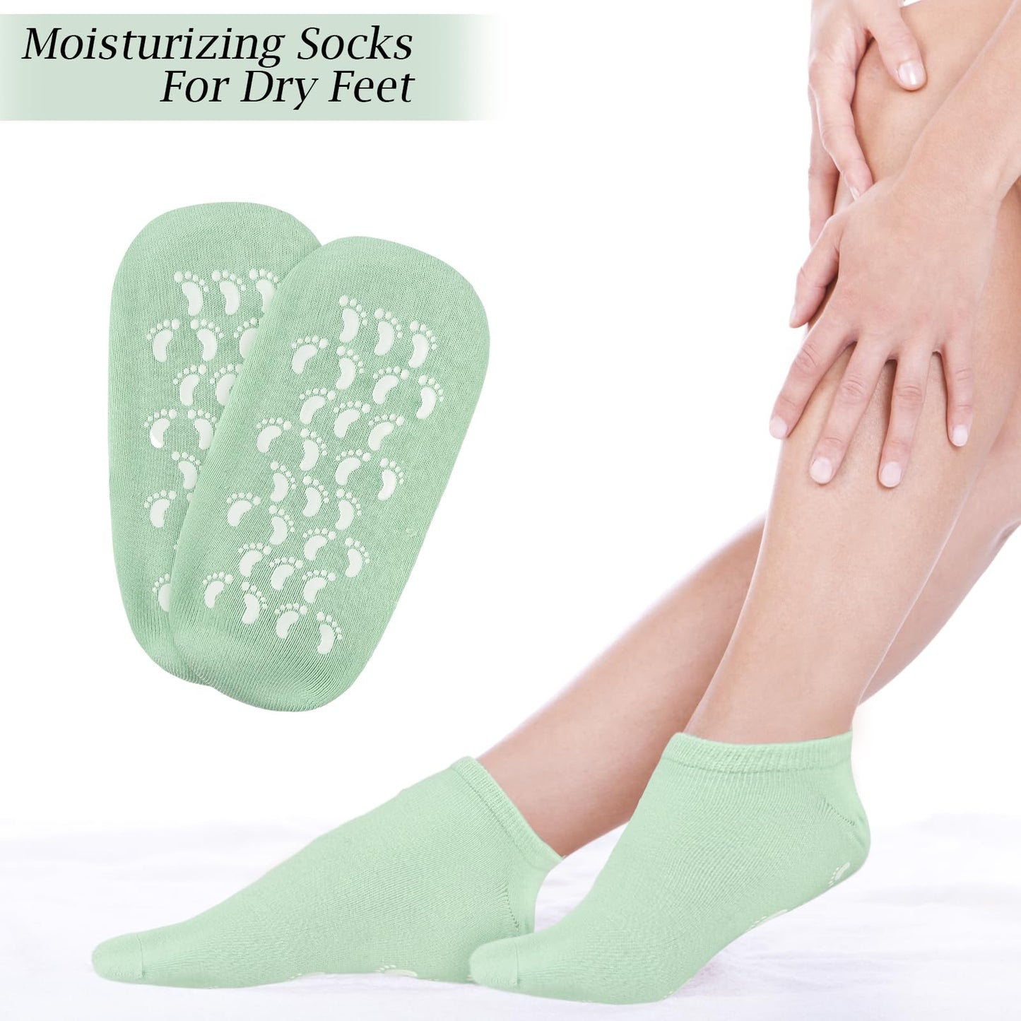 Piriuuo Moisturizing Gloves and Socks, Gel Spa Moisturizing Therapy Sock ＆ Glove Hand Masks Moisturizing Glove Gel Gloves for Dry Hands Soften Repairing Dry Cracked Hands Feet Skin Care(Green)