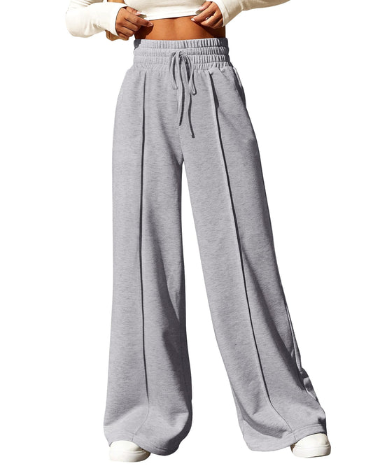 BTFBM Women's Causal Drawstring High Waist Baggy Straight Wide Leg Sweatpants with Pockets(Solid Light Grey,Medium)