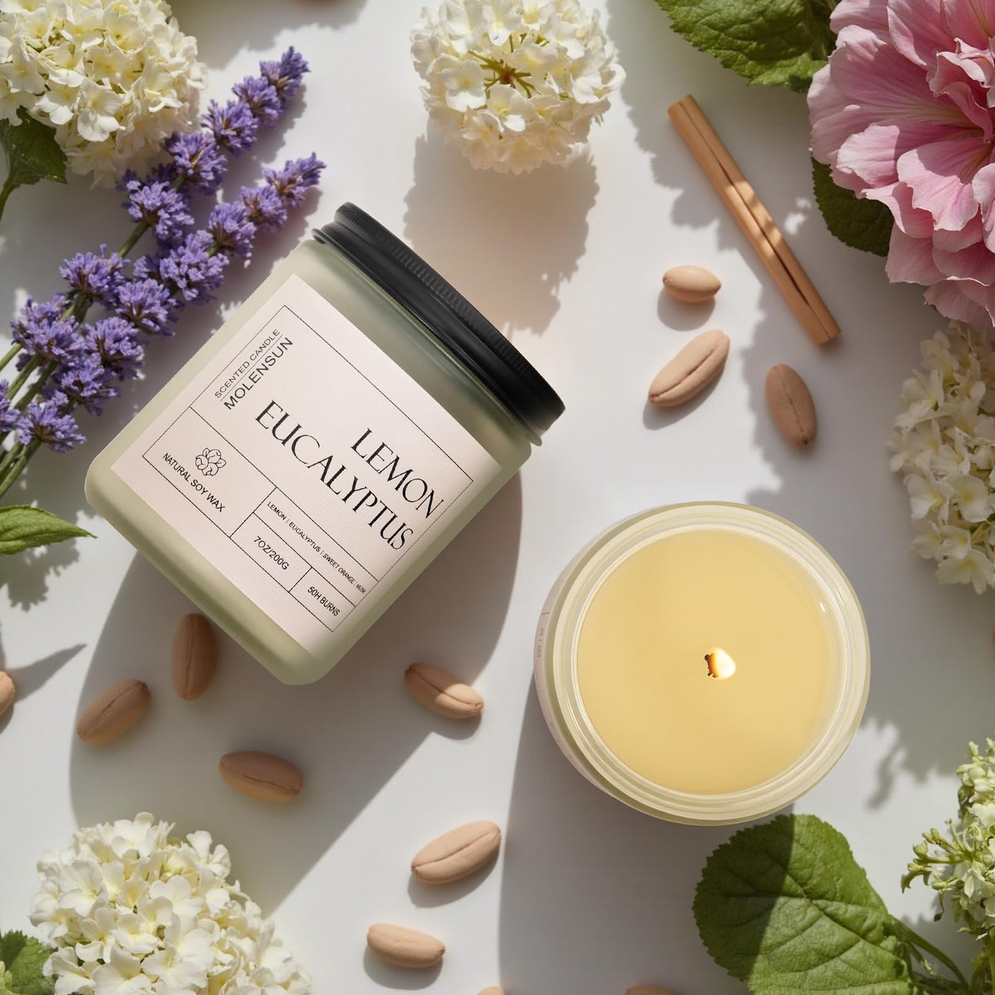 Molensun 4 Pack Candles for Home Scented, Mother's Day Gifts, 28 oz Long Lasting Candles, Soy Candle Set Gift for Women - Lavender Thyme/Lemon Eucalyptus/Sage &Citrus/Vanilla Cupcake