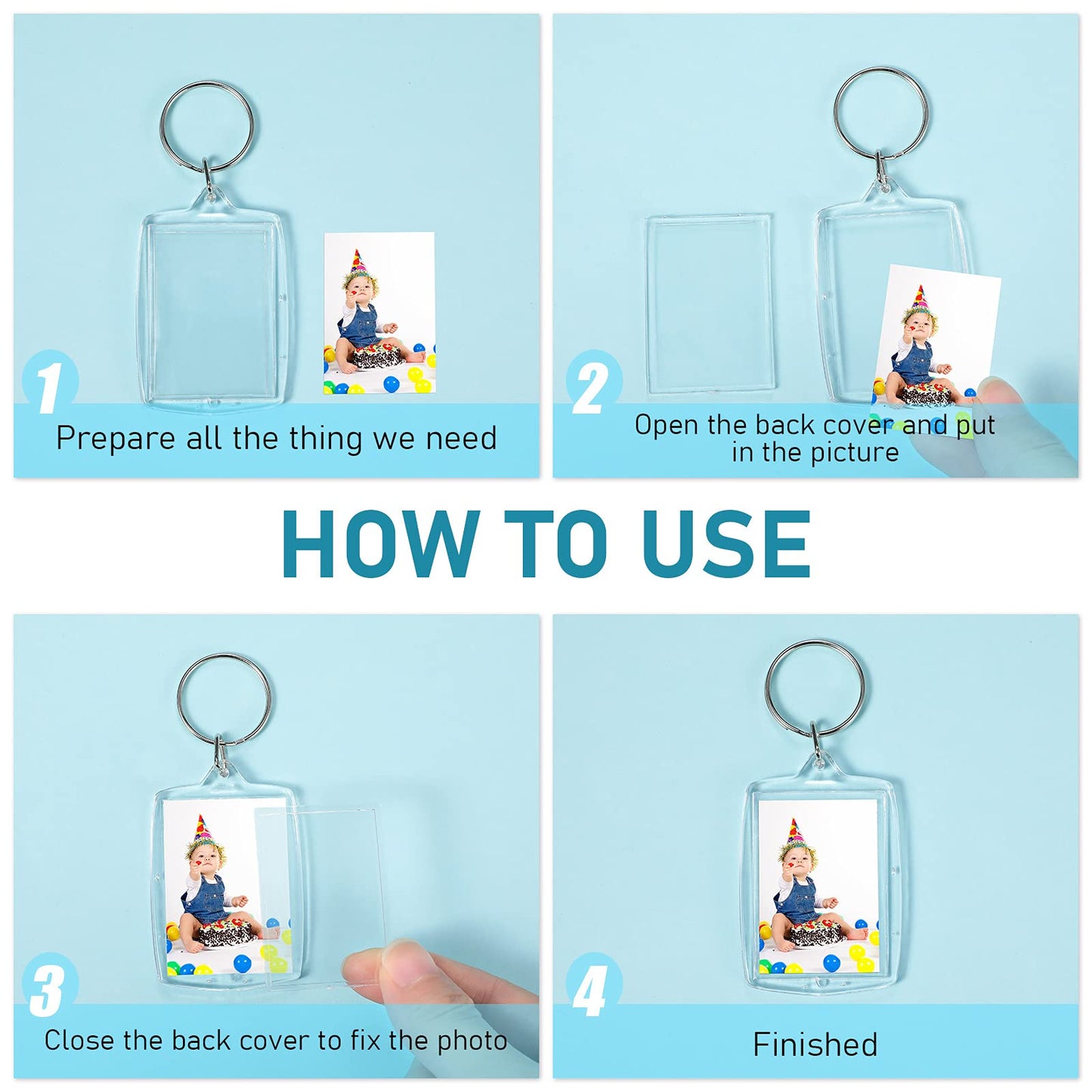 MTLEE 150 Pcs Photo Insert Keychain Clear Acrylic Picture Keychains Picture Frame Key Chain Blank Photo Keychains(Square)