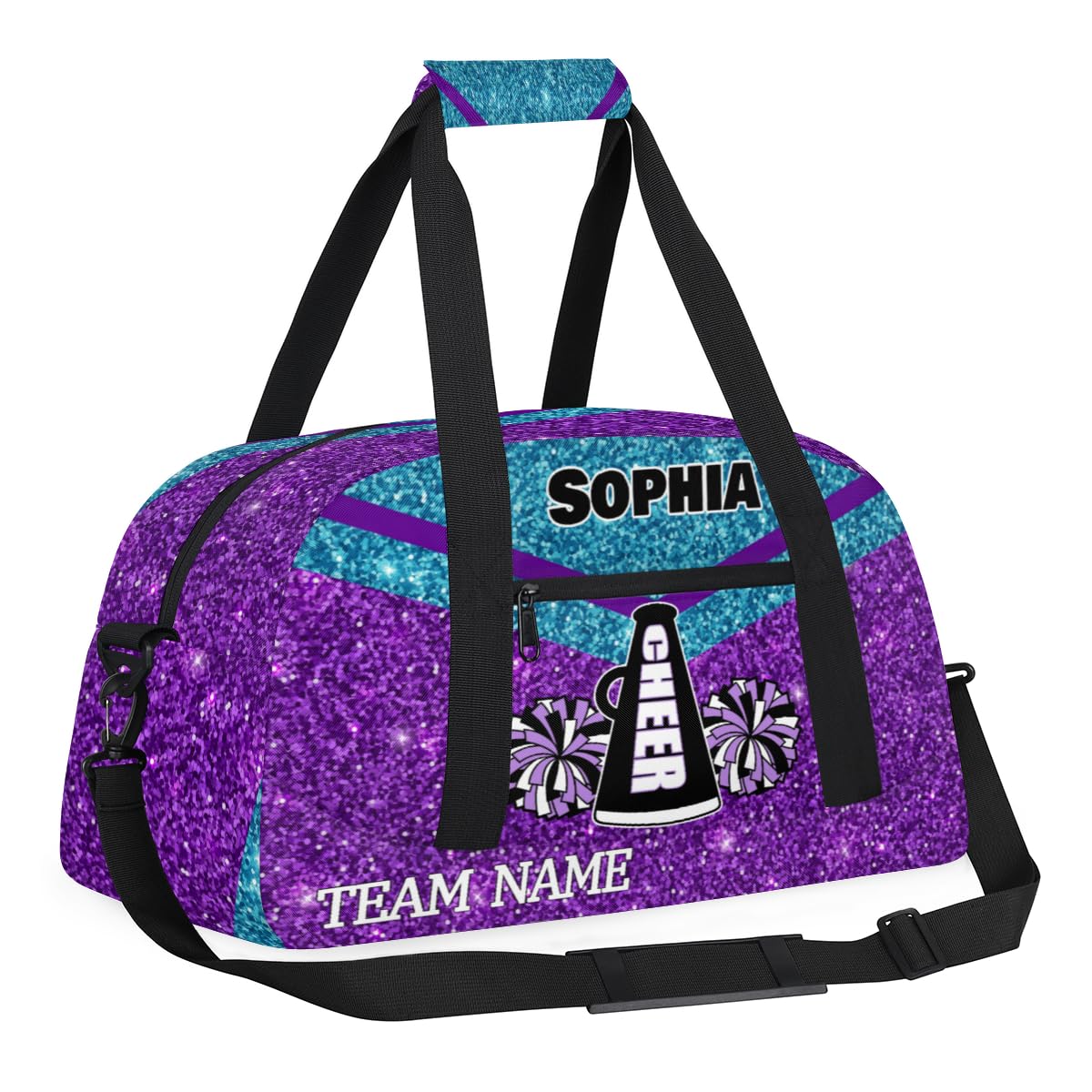 Voloreju Personalized Name Glitter Cheer Bags for Girls Boy Customize Travel Duffle Bag Foldable Sports Bag Kids Gym Bag