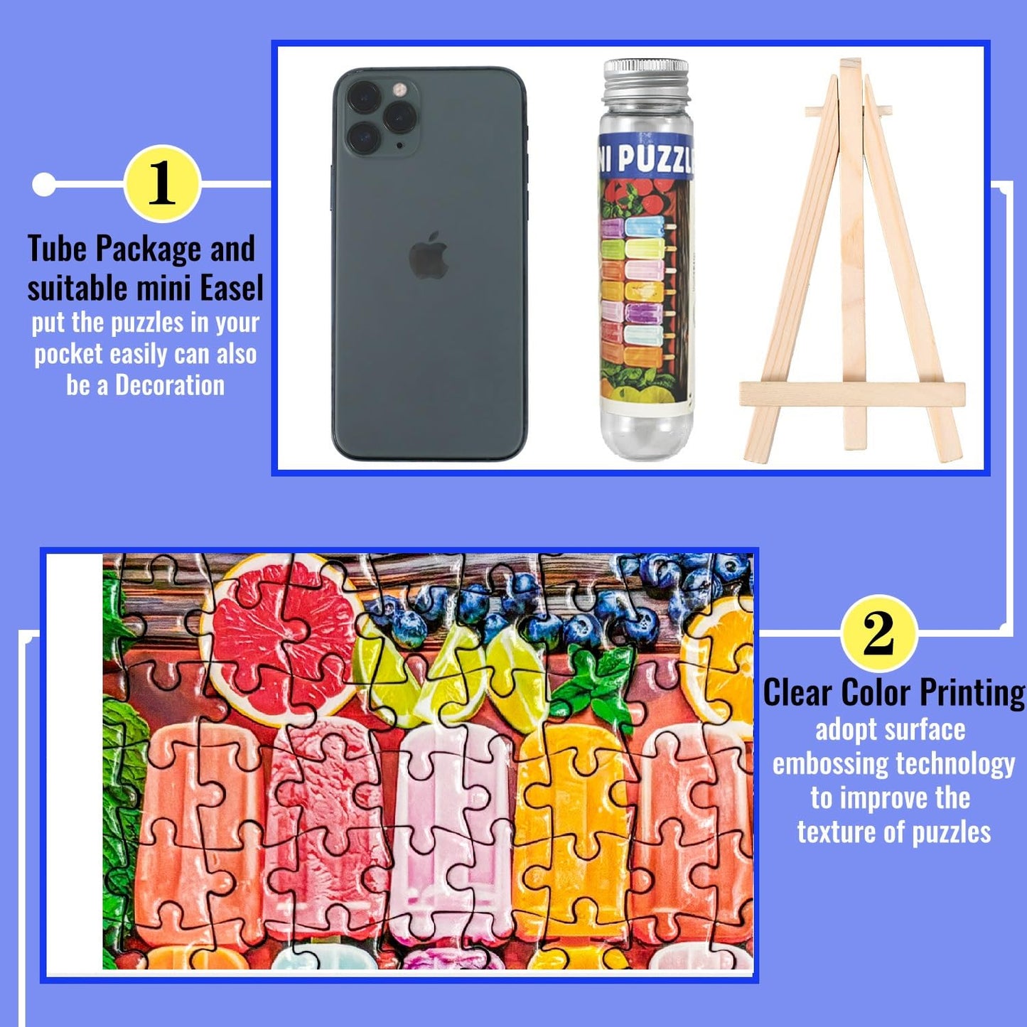 Small Jigsaw Puzzles for Adults 150 Pieces Colorful Candy Ice Pop Succulent Mini Jigsaw Puzzles Challenging Mini Puzzles Tiny Jigsaw Puzzles 6 x 4 Inches, 3 Pcs,Mini Easel Included