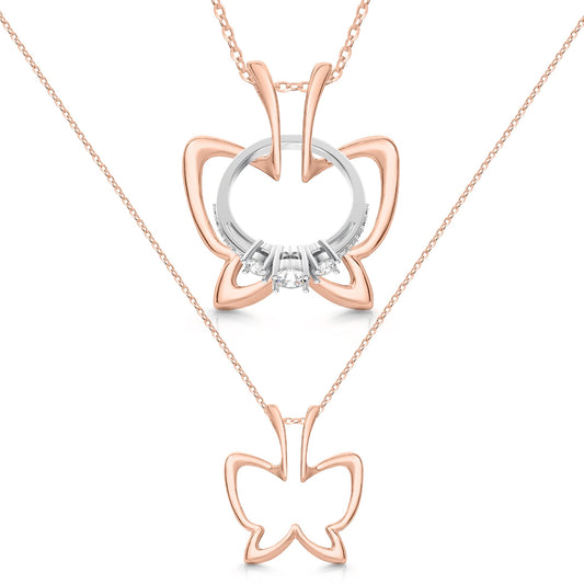 Emily C Ring Holder Necklace - Stainless Steel Necklace with Rose Gold Finish - Engagement Gift for Doctors & Nurses - Gift for Mom or Grandmother - Butterfly