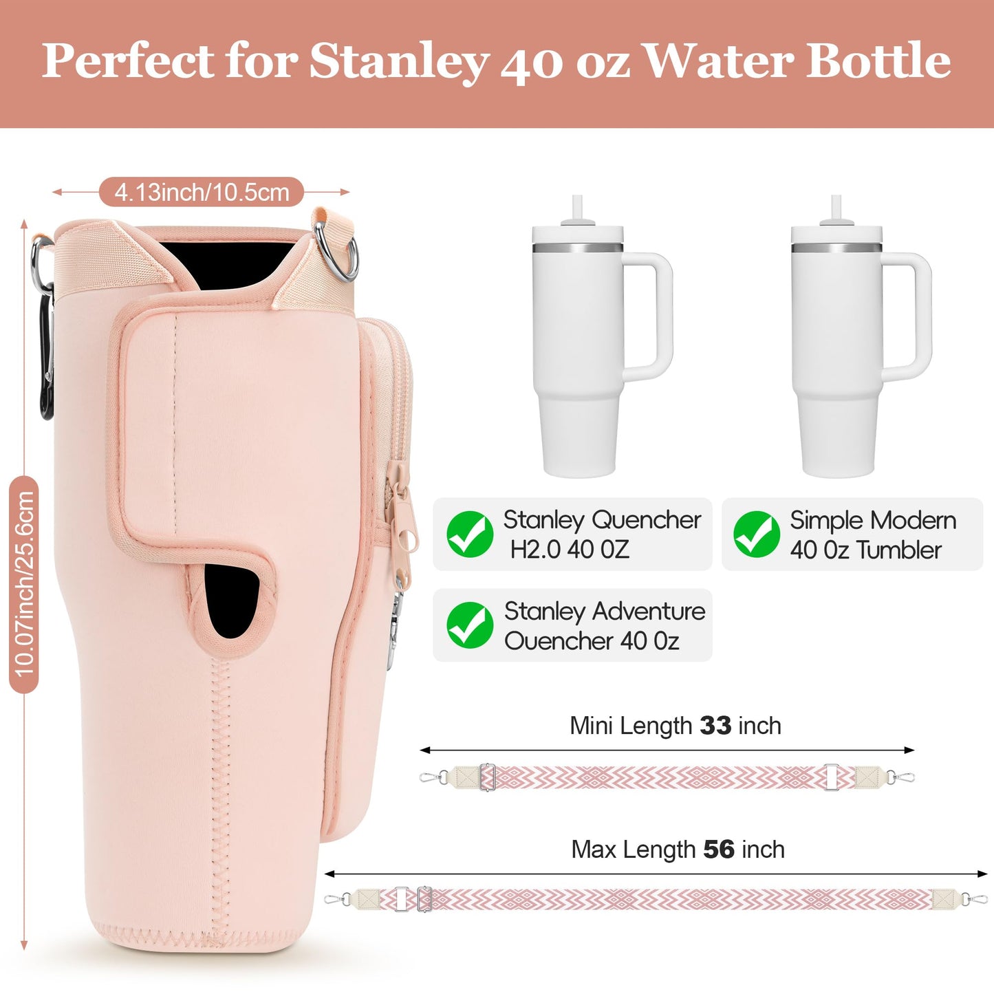 LOKASS for Stanley Cup Accessories 40 oz Water Bottle Carrier Bag with Phone Pocket for Stanley Tumbler Holder with Strap, Personalized Gifts with Floral Initial A-Z for Women/Girls/Stanley Cup Fans
