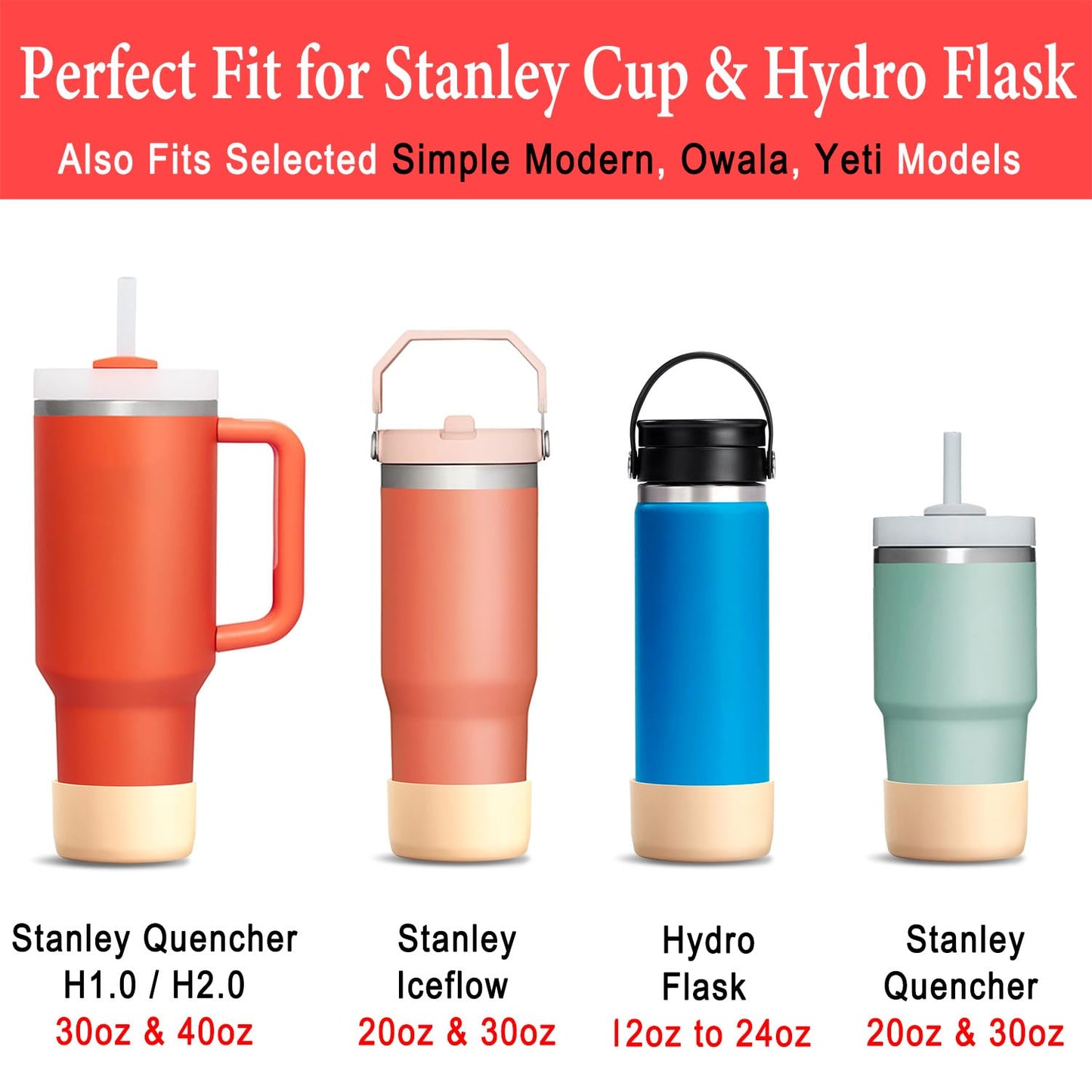 KTKUDY 2Pcs Silicone Boot for Stanley Quencher Tumbler H2.0 30 oz 40 oz & IceFlow 20 oz 30 oz & intended for Hydro Flask Water Bottle 12-24 oz - Cup Bottom Accessories Fits Stanley Cup, Champagne