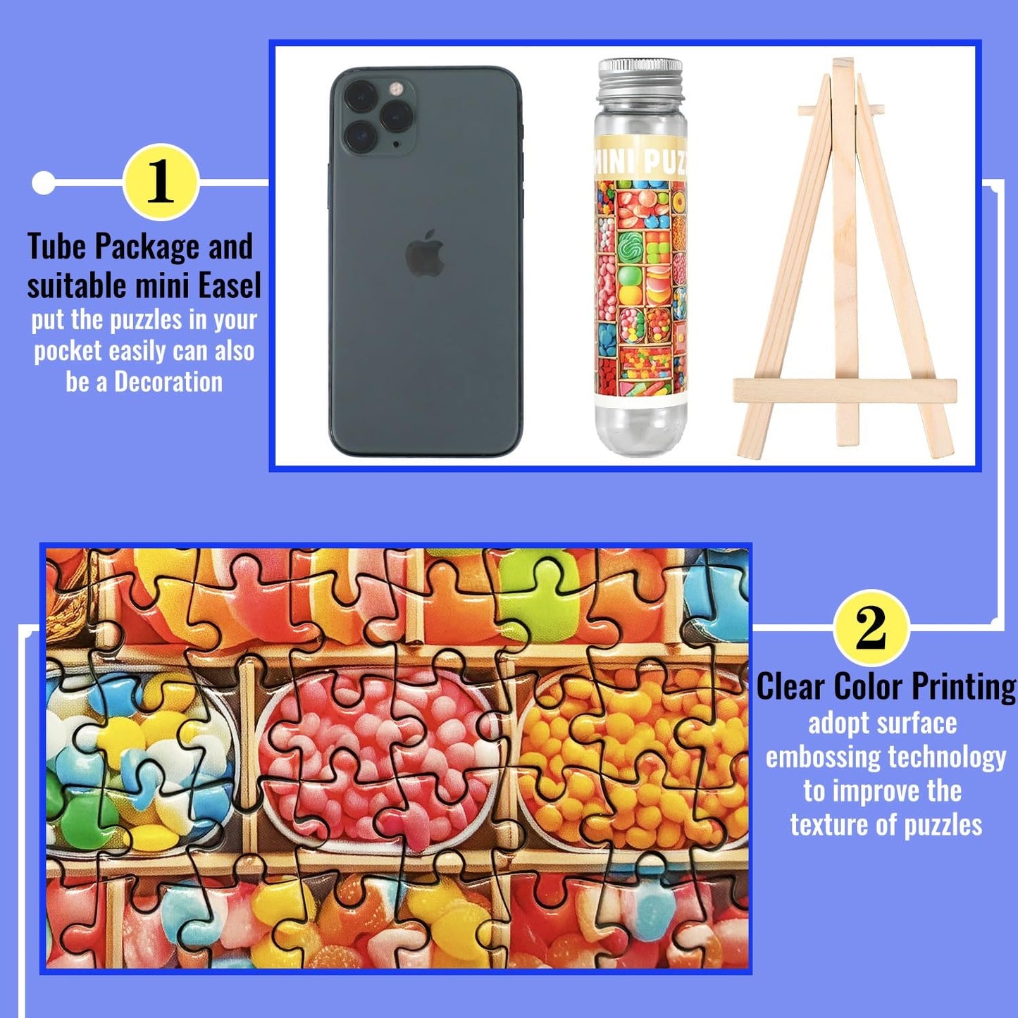 BJscoe Small Jigsaw Puzzles for Adults 150 Pieces Mini Jigsaw Puzzles Challenging Vintage Candy 6 x 4 Inches, 3 Pcs,Mini Easel Included