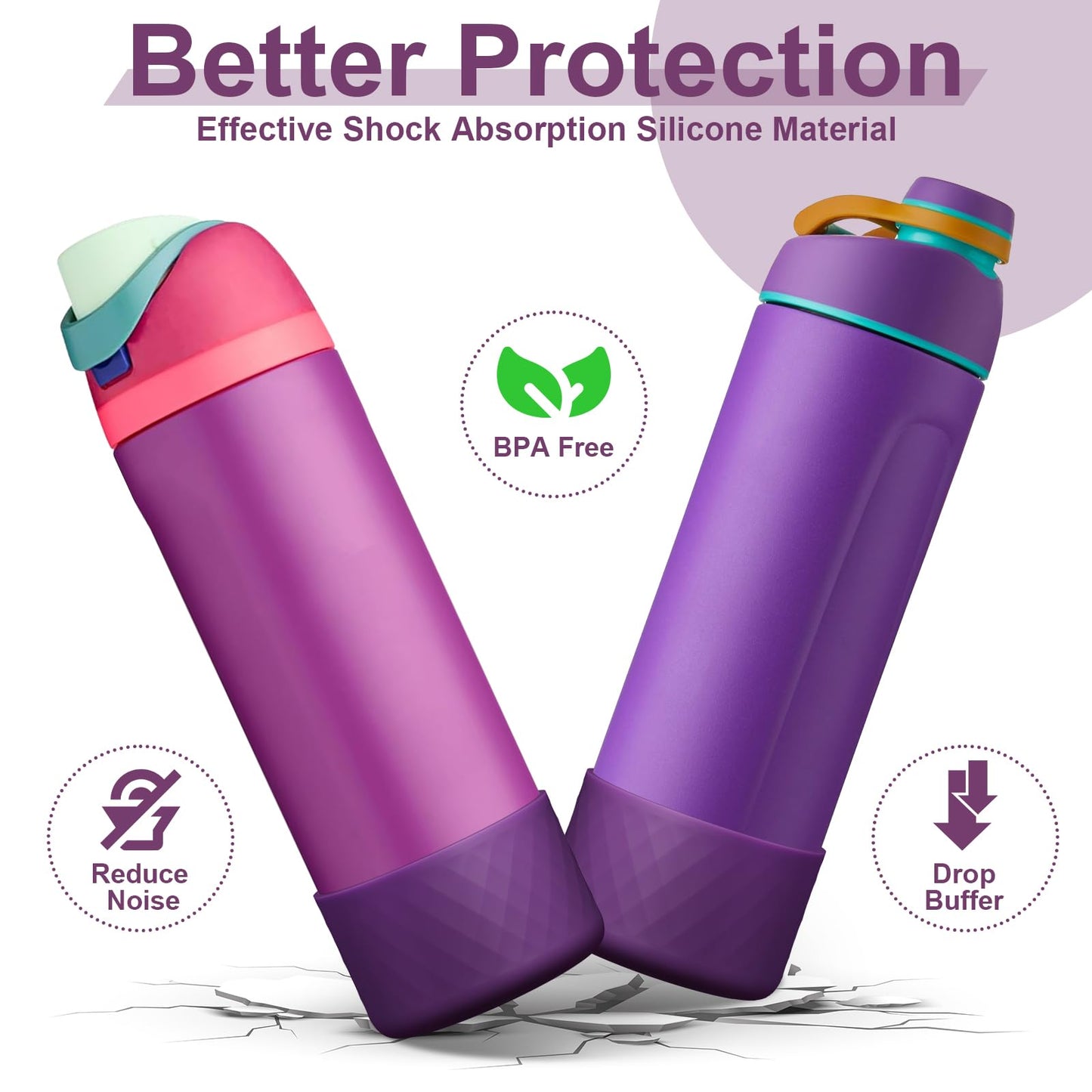 Alwenid 2PCS Silicone Water Bottle Boot for Owala 24 Oz, Anti-Slip Protective Sleeve Bottom Bumper Protector for FreeSip, Twist, and Flip Stainless Steel Water Bottles (Dark Purple)