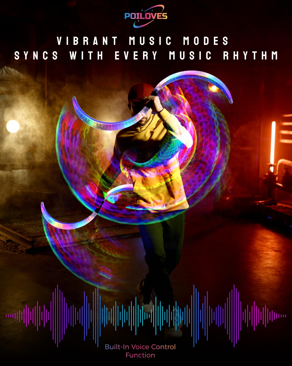 LED POI Staffs S-Shape with 241 Color Light Modes USB Rechargeable Magic LED S-Staffs Customized Colors, Profound Visual Effect