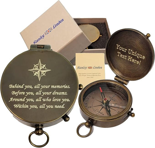 Stanley London Engraved Compass Personalized | Brass Pocket Compass Gifts for Men, Him, Son, Husband, Grandson, Boys | Engravable Antique Gift Compasses for Graduation, Baptism, Confirmation