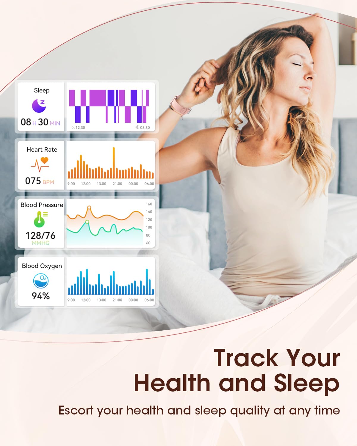 Smart Watches for Women, Fitness Tracker Watch for Sleep/Heart Rate/SpO2/Blood Pressure Monitor, 1.85'' Smartwatch for Android iPhone, Calls/SMS/Notifications, 100+ Sports Modes, 300+ Dials, 3 Bands