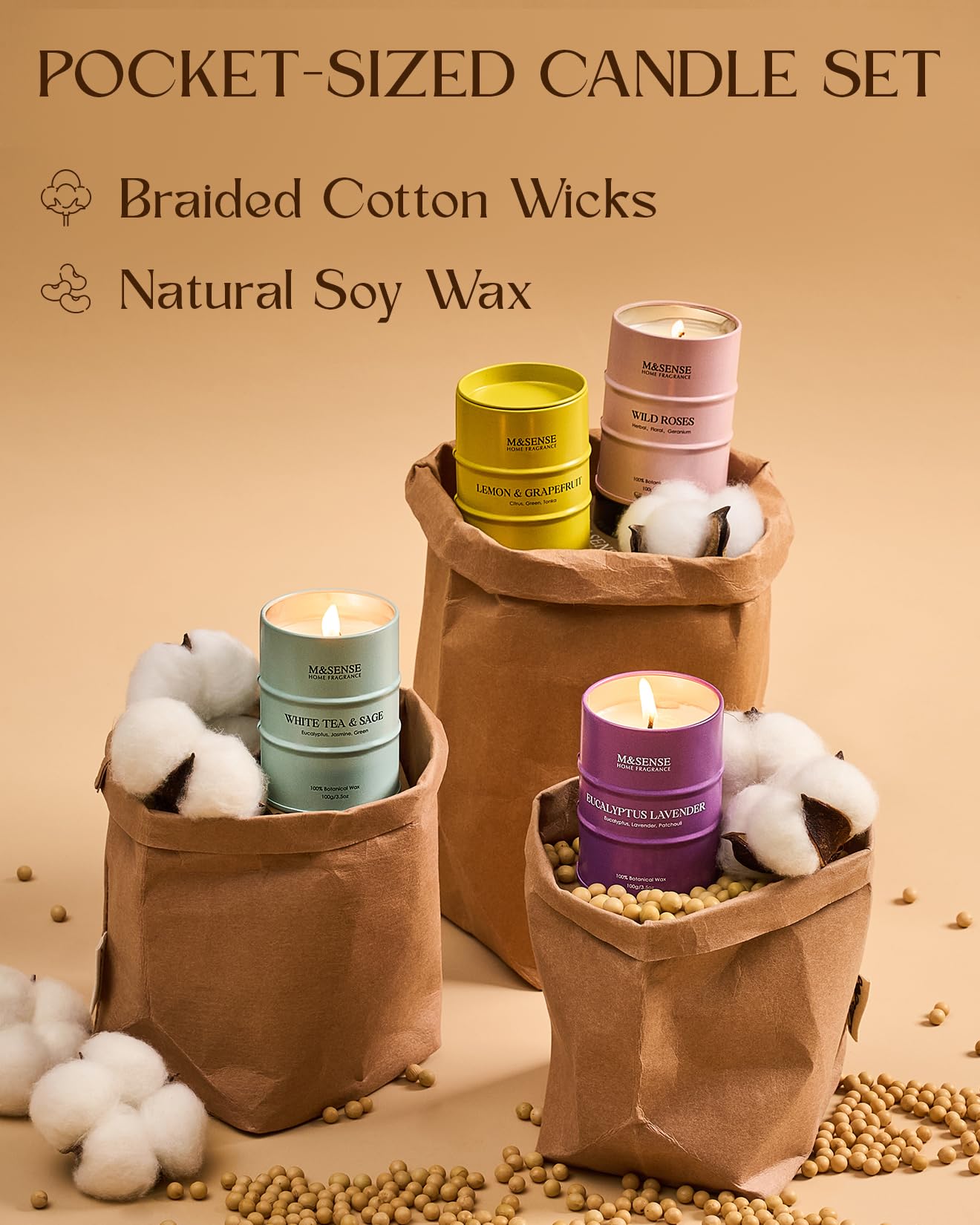 Mini Candle Set | Scented Candles Gift Set | 4 Pack Candles for Home Scented Candle,Citrus Lemon Lavender Rose Sage Candle,Gift Set for Women and Men,Soy Wax 14 oz 86 Hour