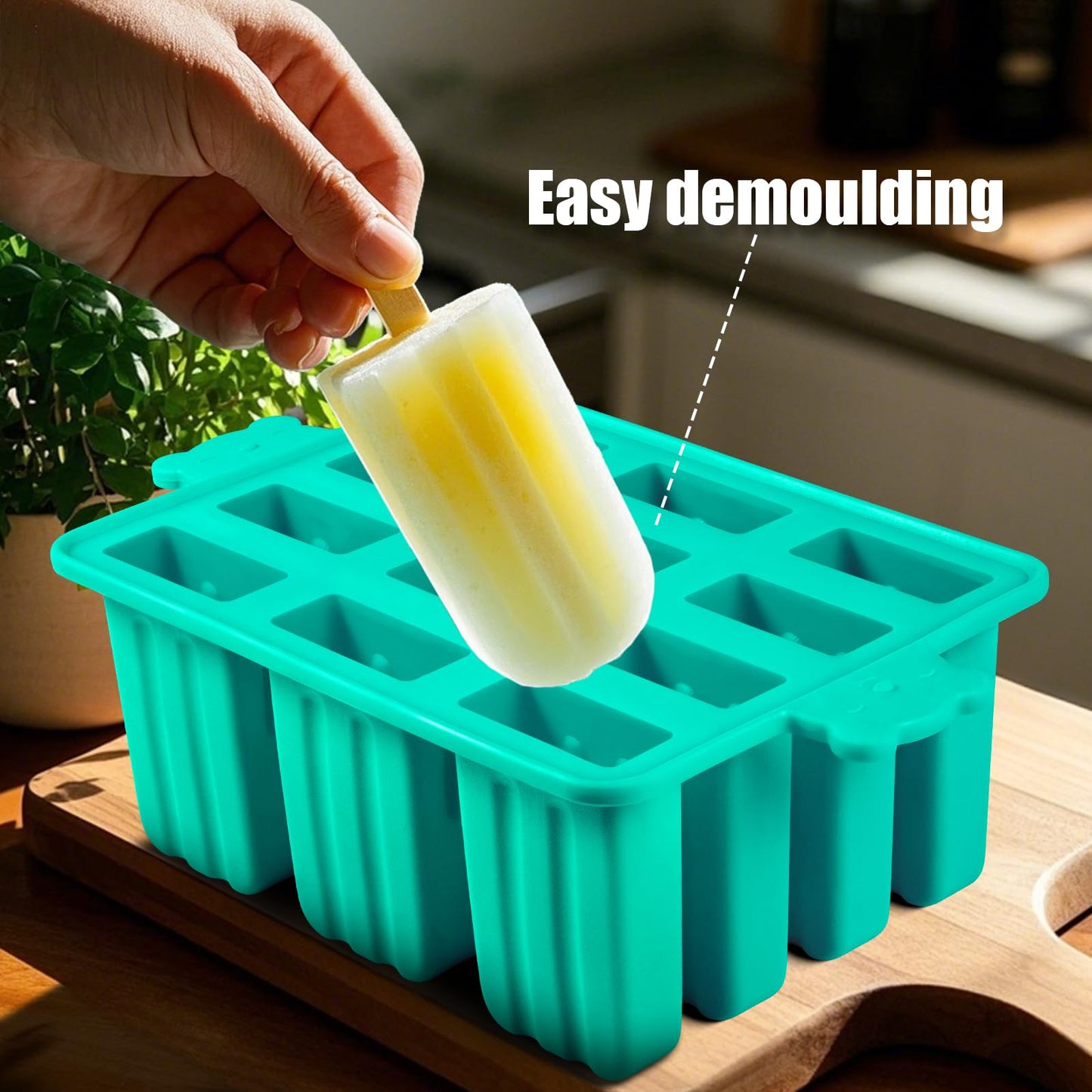 Popsicles Molds, Silicone ice Pop Mold Food Grade Cakesicles Mold For ice Cream 50 Popsicle Sticks 50 Popsicle Bag (Blue, 12 Cavities)