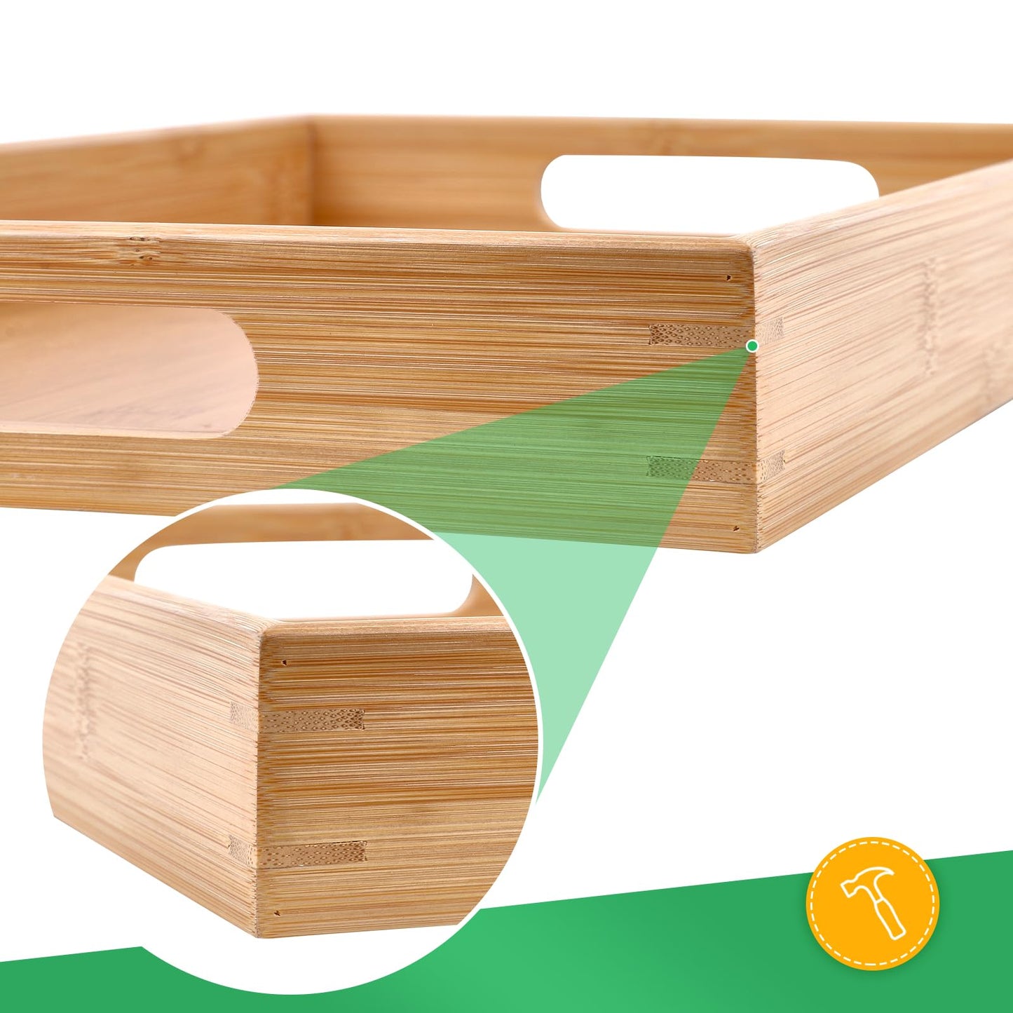 Sgigiul Bamboo Dinner Food Trays for Eating On Couch Party Platters for Serving Food Decorative Tray for Kitchen Counter Rectangle(16.5" Lx11.6''W and 15.5''Lx10.6''W)