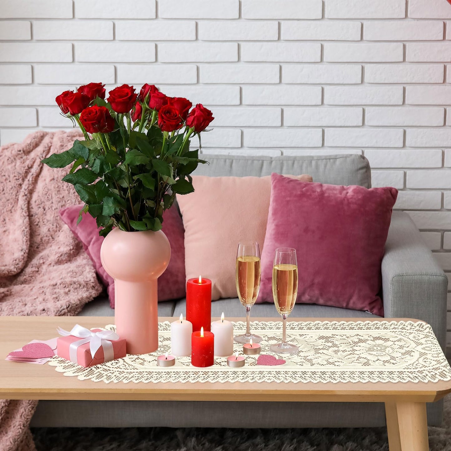 Windkream 6 Pack Crochet Lace Table Runner Lace Doilies for Furniture Tables Cotton Rustic Dresser Scarf Doilies for Wedding Party Home Dining Runner Decorations (Beige,13" X 45")