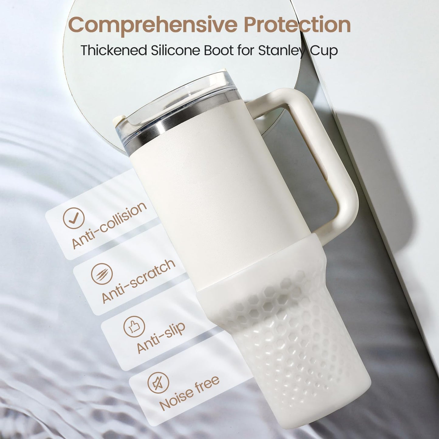 Thxbag Silicone Boot for Stanley Cup 30 oz, Clean Boot Sleeve Cover Fit with Stanley H2.0 and Quencher Adventure Tumbler Accessories (30 oz / 20 oz,Clean)