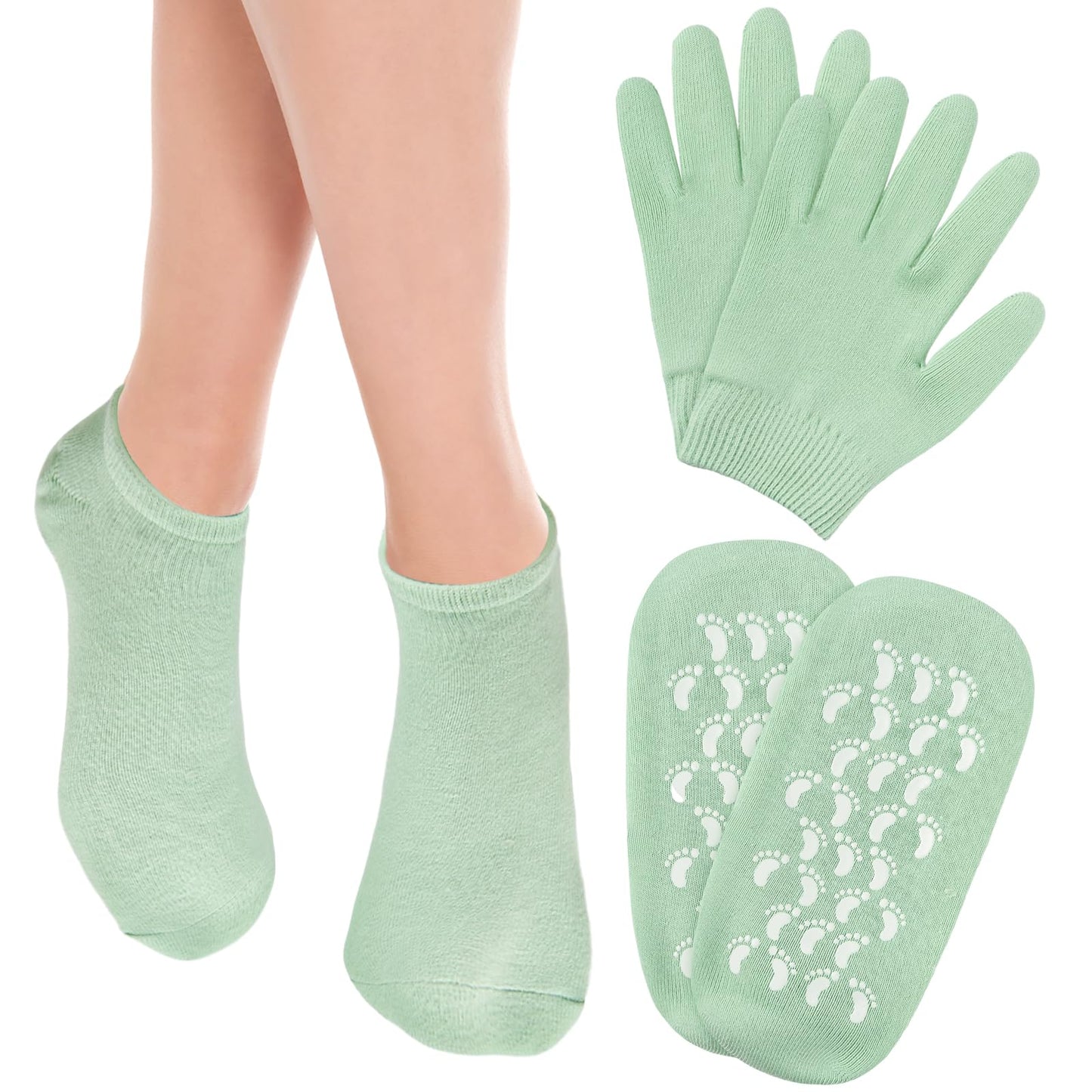 Piriuuo Moisturizing Gloves and Socks, Gel Spa Moisturizing Therapy Sock ＆ Glove Hand Masks Moisturizing Glove Gel Gloves for Dry Hands Soften Repairing Dry Cracked Hands Feet Skin Care(Green)