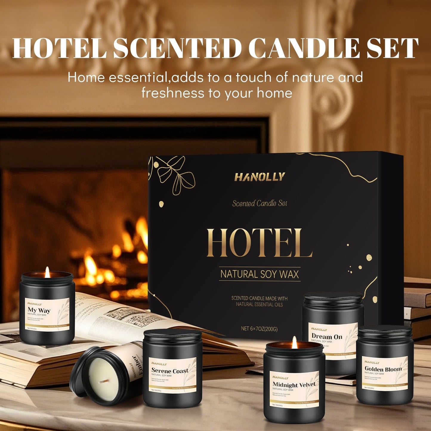 Hotel Scented Candles Set, 6 Pack Candles for Home Scented, Luxury Aromatherapy Jar Candle Gifts for Men & Women, Natural Soy Wax Long Lasting Candle Kit for Fathers Day, Birthday, Christmas