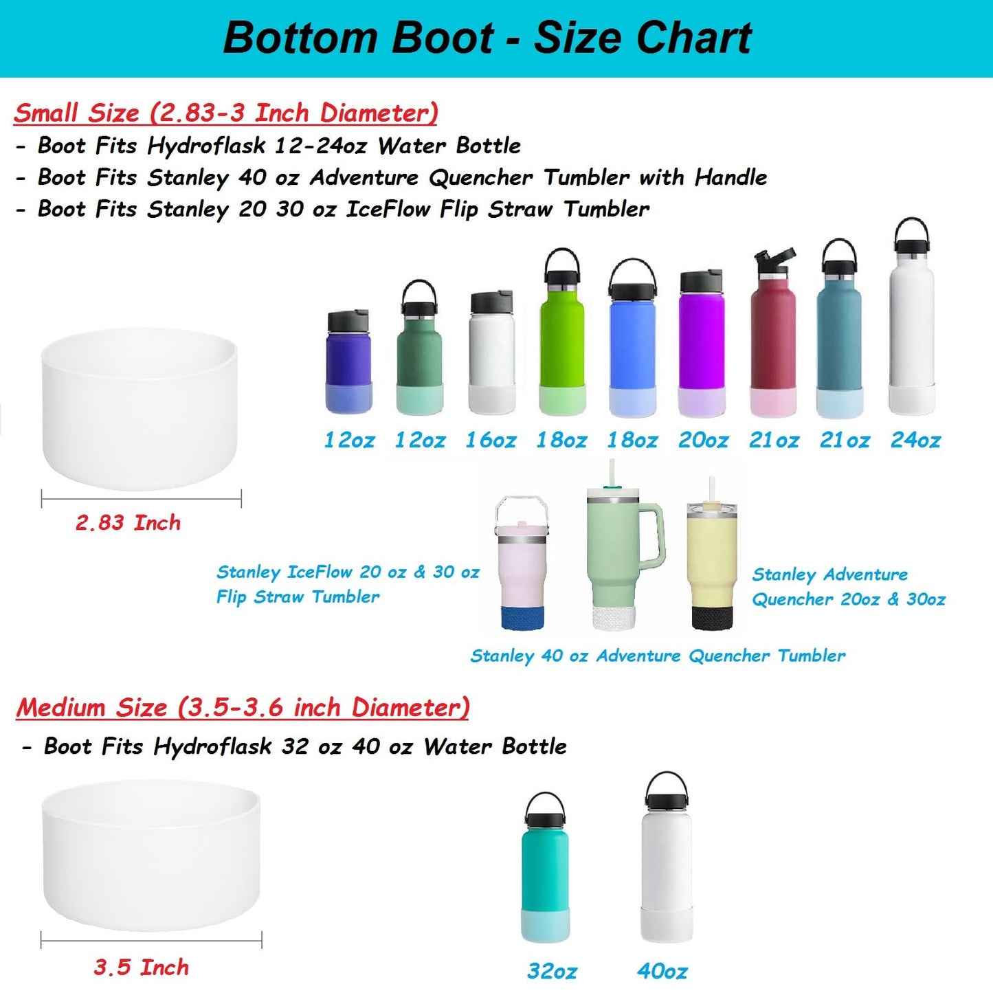 DBIW Boot for Hydro Flask 12-24 OZ Water Bottle/Stanley Tumbler, Bottom Boots for Hydroflask Sports Water Bottles, Silicone Bottom Cover Sleeve (Clear, Fits Stanley Cups + Hydro 12-24 oz)