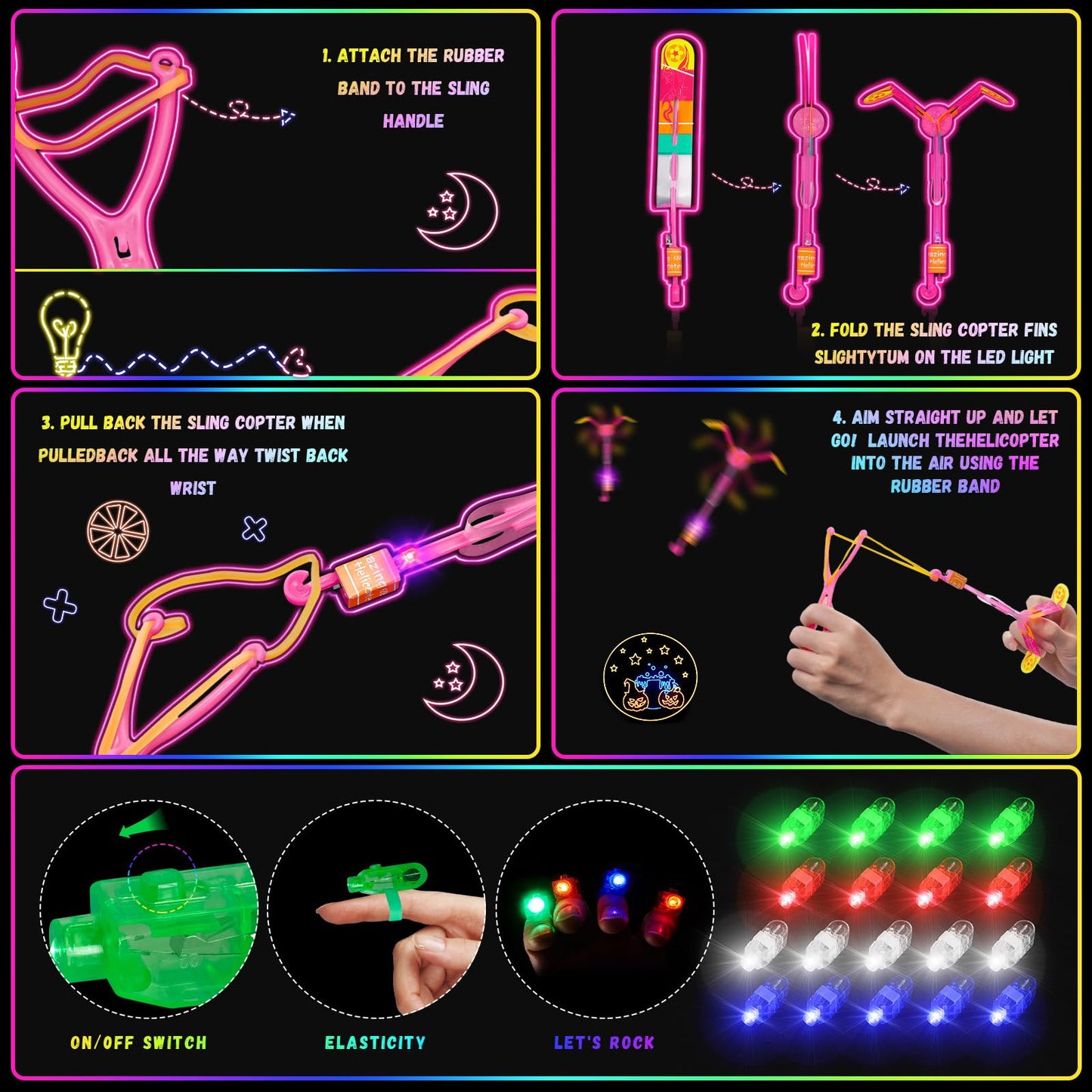 OLUPP Glow in the Dark Party Supplies, 264 PCS Light Up Party Favors with LED Glasses,Glow Sticks,Finger Lights,LED Hair Clips,Slingshot,Glasses Molds,Butterfly Bracelet for Birthday,Raves,New Year
