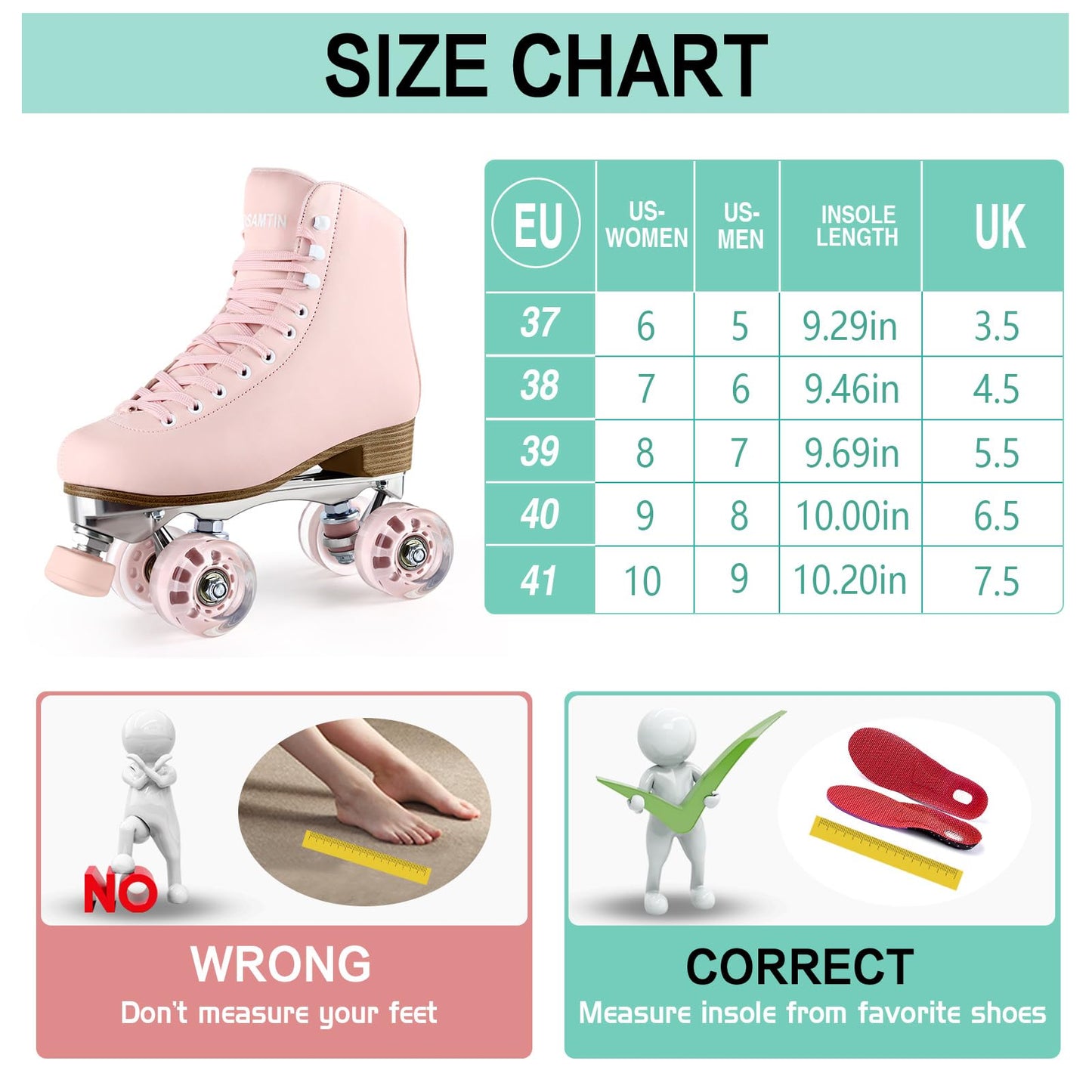 Tuosamtin Roller Skates for Women Girls with Height Adjustable Rubber Stoppers Cute Retro Quad Roller Skates for Outdoor and Indoor