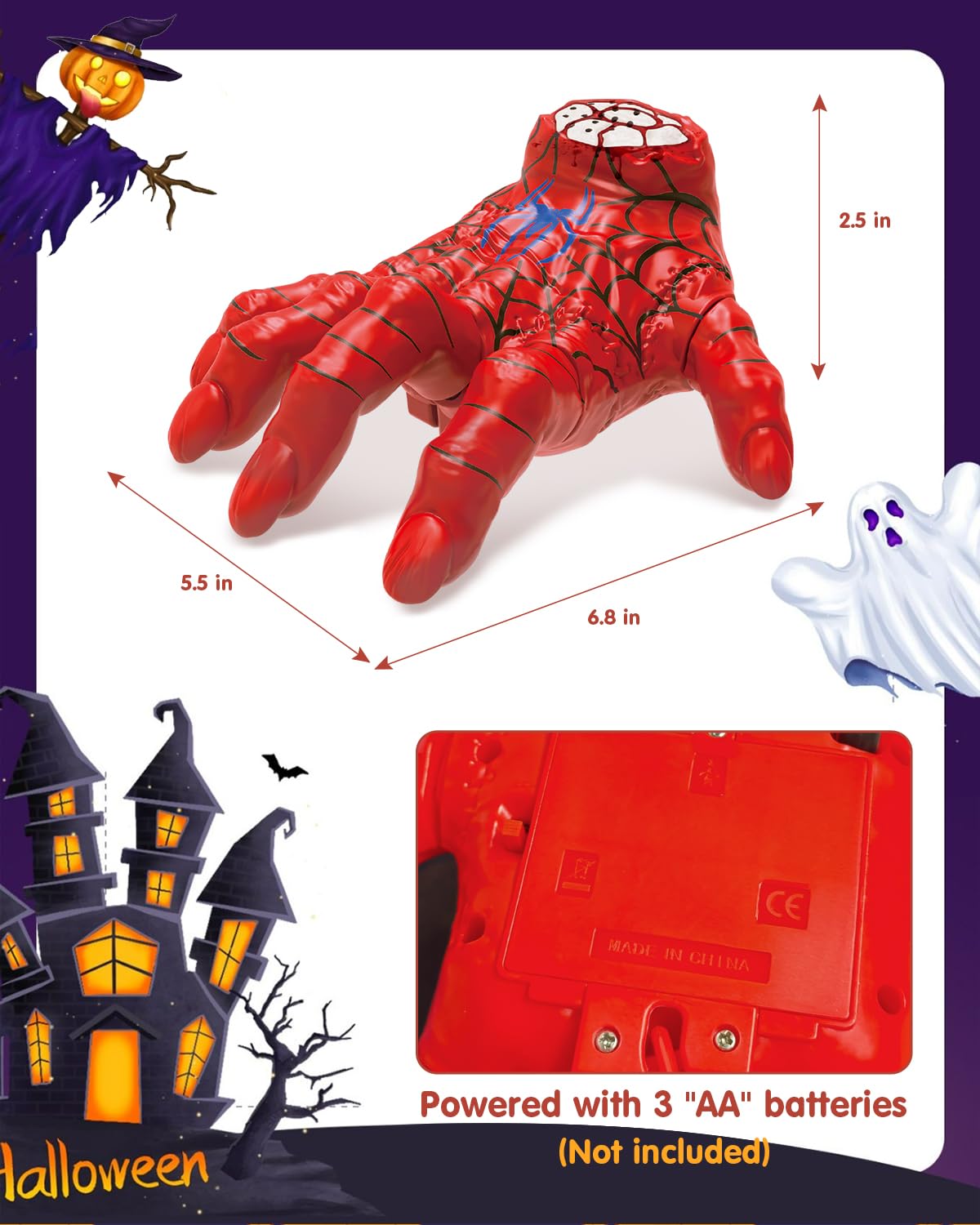 Humzo Halloween Crawling Thing Hand – Spider Hero Model, Remote Control Toy with Spooky Sound & LED Light, Quick-Move, Battery Powered Gift for Kids Birthday Holiday