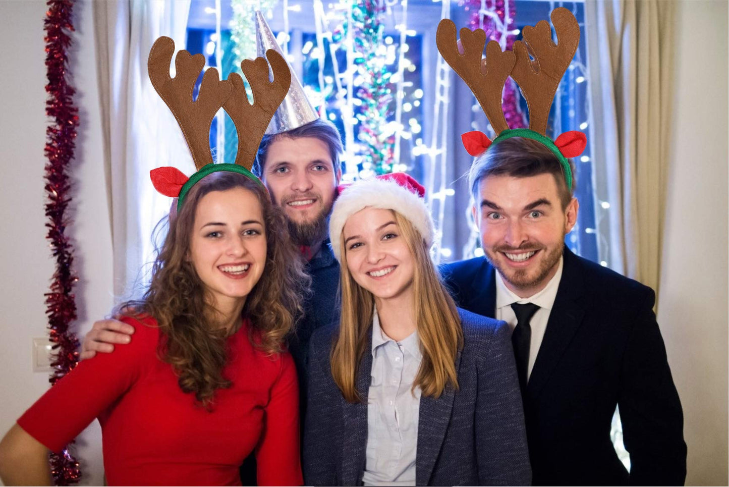 Max Fun 16Pcs Christmas Reindeer Antlers Headband Deer Antler Headbands for Christmas Holiday Photo Booth Props Kid's Party Favors