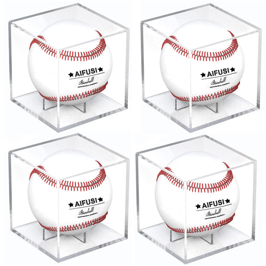 Baseball Display Case, UV Protected Acrylic Cube Baseball Holder Square Clear Box Memorabilia Display Storage Sports Official Baseball Autograph Display Case - Fits Official Size Ball(4 Pack