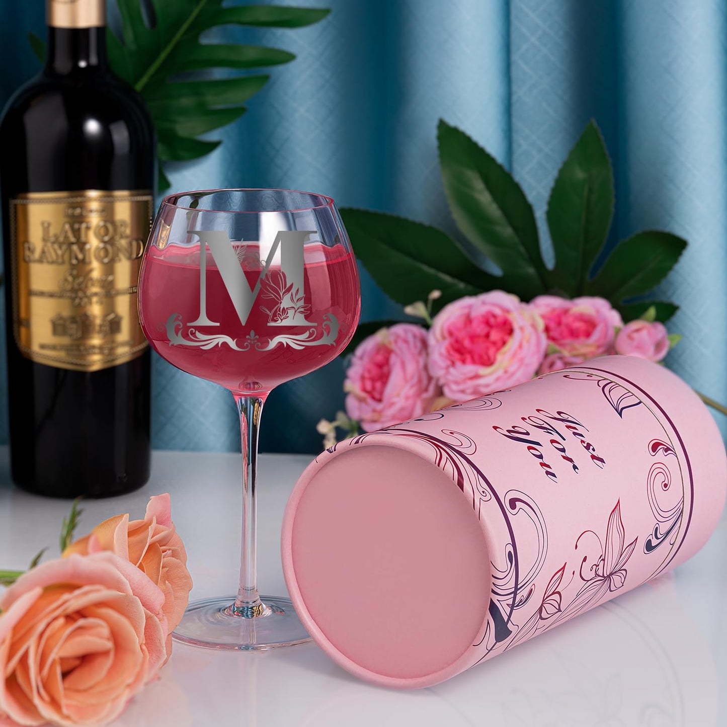 Personalized Monogram Gifts for Women - Customized Initial A-Z Wine Glass, Unique Birthday Christmas Gifts for Her, Mom, Wife, Sister, Daughter, Friend (Letter M)