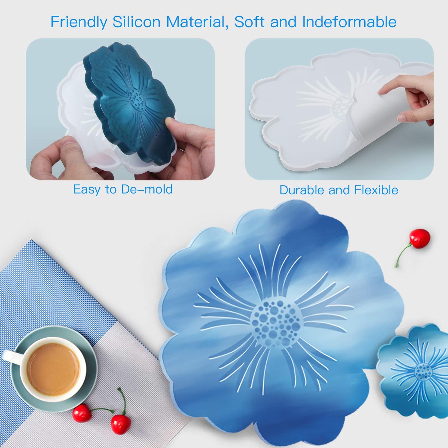 Panamalar Silicone Resin Molds, 1PCS Large Resin Tray Mold and 5PCS Coaster Molds for Resin Casting, Flower Shape Epoxy Resin Casting Molds for DIY, Home Decoration, Table Wine Tray-6 PCS