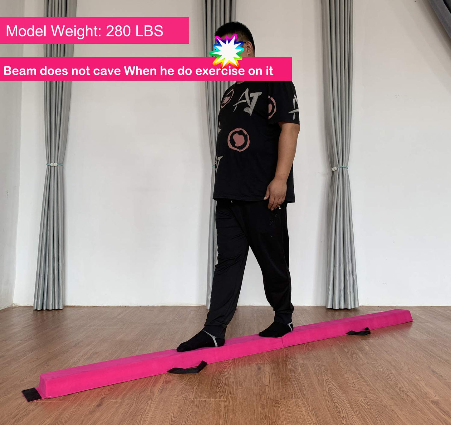 Marfula 6 FT / 8 FT / 9 FT Gymnastics Balance Beam Foam Folding Floor Balance Beam - Extra Firm - Suede Cover - Anti Slip Bottom with Carry Bag for Kids/Adults Home Use (Pink, 6 FT)