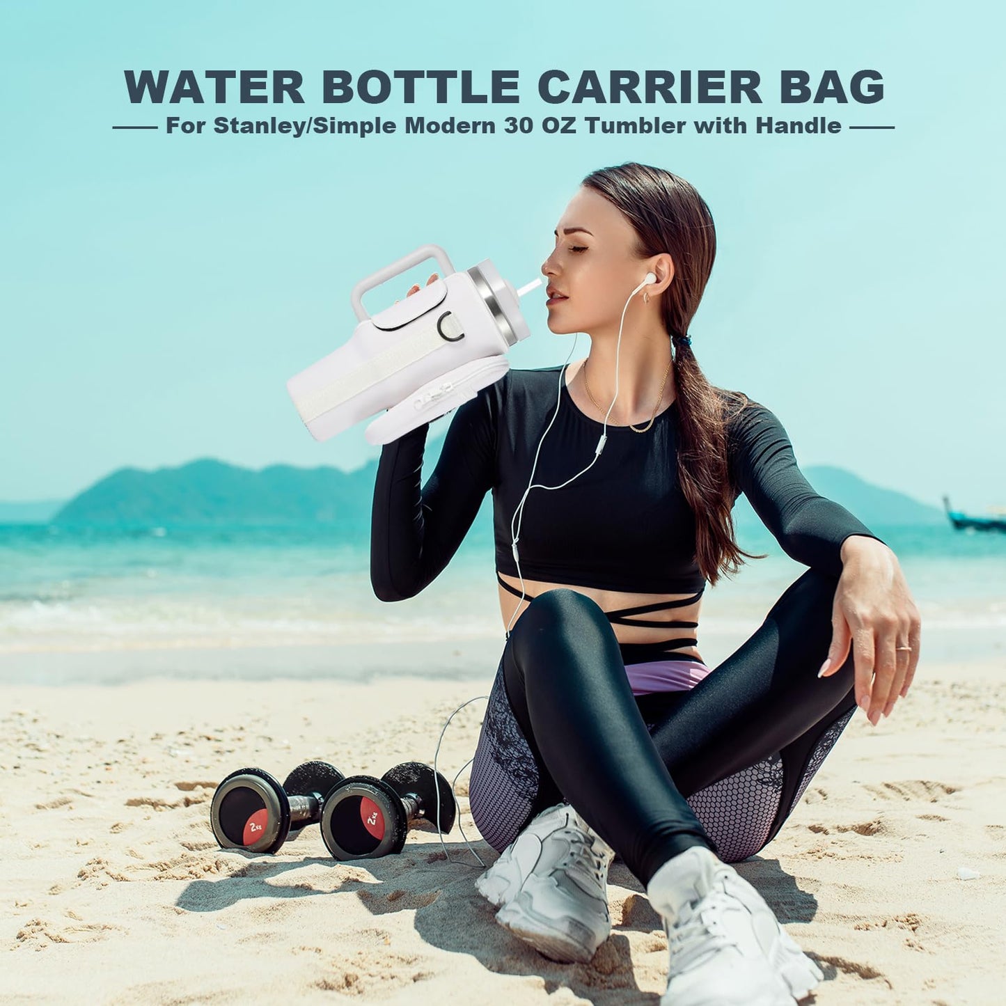 BULKITEM 30oz Water Bottle Carrier Bag with Phone Pocket for Cream Stanley 30 oz Tumbler with Handle, Cream Insulated Neoprene Cup Holder Pouch Strap for Stanley Cup Accessories