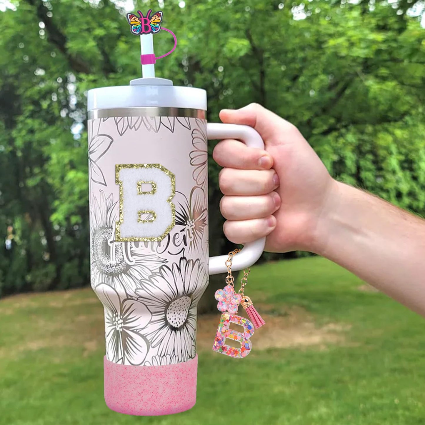 LA KEN DU Use for Stanley Cup Accessories Charms 40oz 30oz,Compatible with Stanley Cup Letter Charms for Handle Silicone Boot,Straw Cover Topper & Sticker(B)