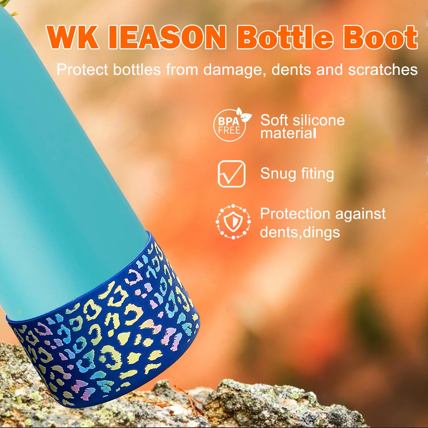 WK IEASON 2Pcs Silicone Water Bottle Boot for Owala 24oz, Protective Flask Bottom Cover Base for Owala FreeSip Twist and Flip Flask Bottles (3D Leo print Clear/Black, 24OZ)