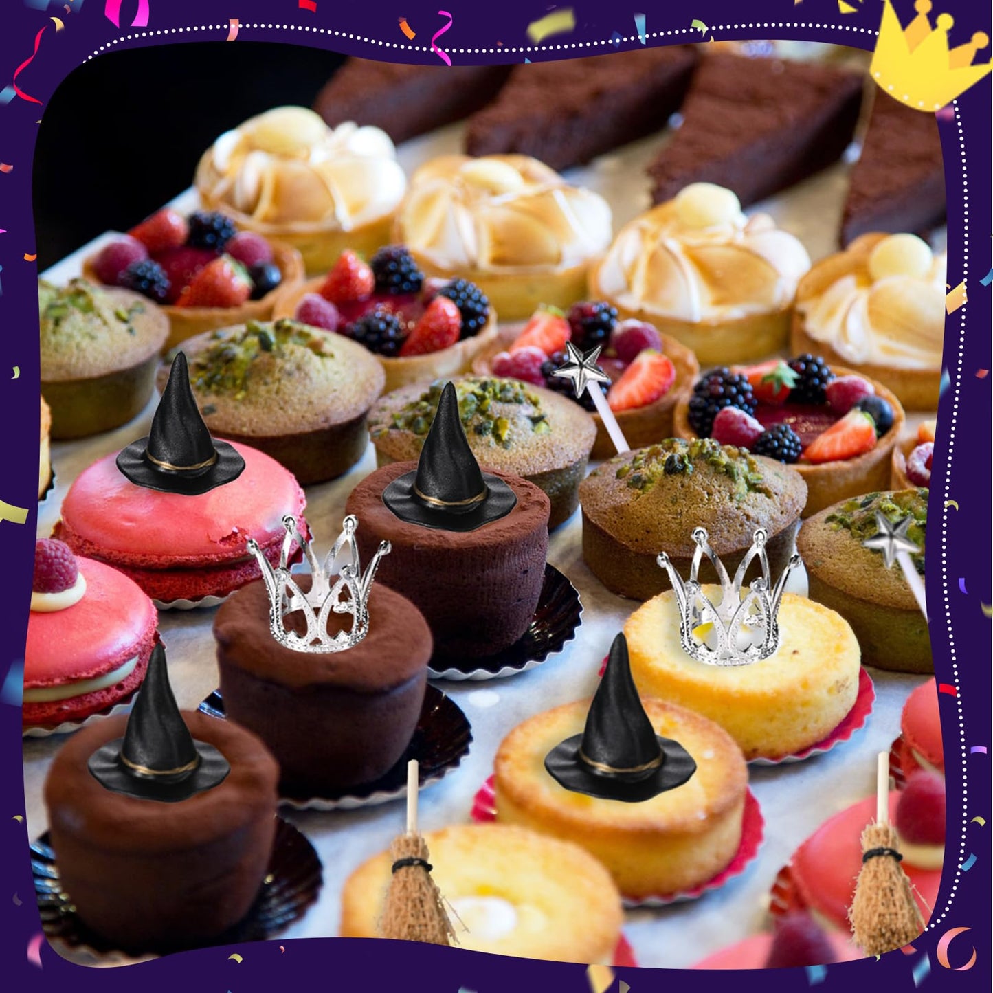 36 Pcs Witch Cupcake Toppers Witch Cake Topper Crown Cupcake Topper for Witch Party Decorations Mini Witch Hat Princess Cake Decorations for Witch Birthday Party Themed Party Favors