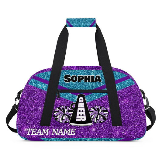 Voloreju Personalized Name Glitter Cheer Bags for Girls Boy Customize Travel Duffle Bag Foldable Sports Bag Kids Gym Bag