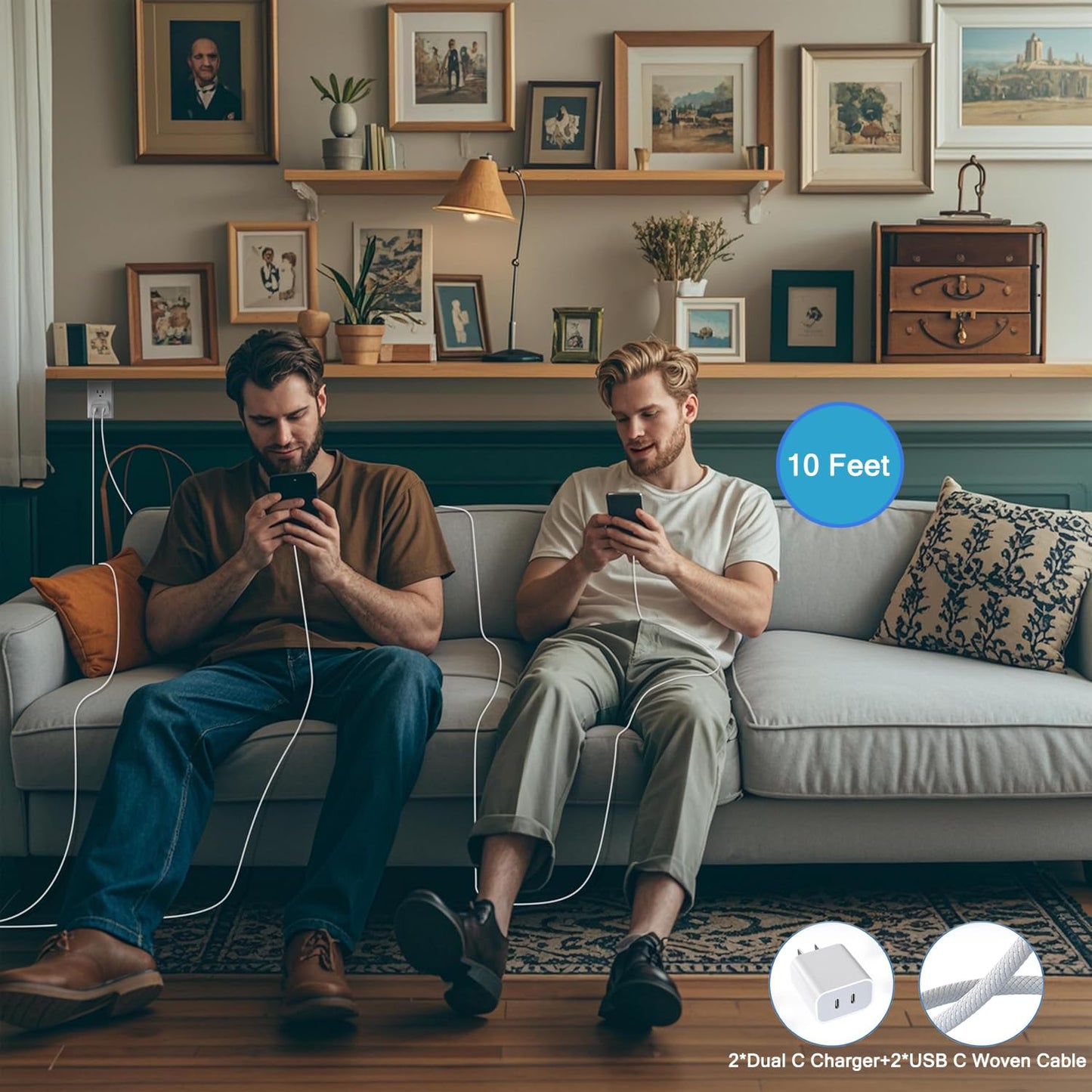 iPhone 16 15 Charger, 2Pack PD Dual USB C Charger Block Fast Charging Wall Charger Plug with 10FT Long USB C to C Charger Cord Woven Cable for Apple iPhone 16/16 Plus/16 Pro/16 ProMax/15/15ProMax/iPad