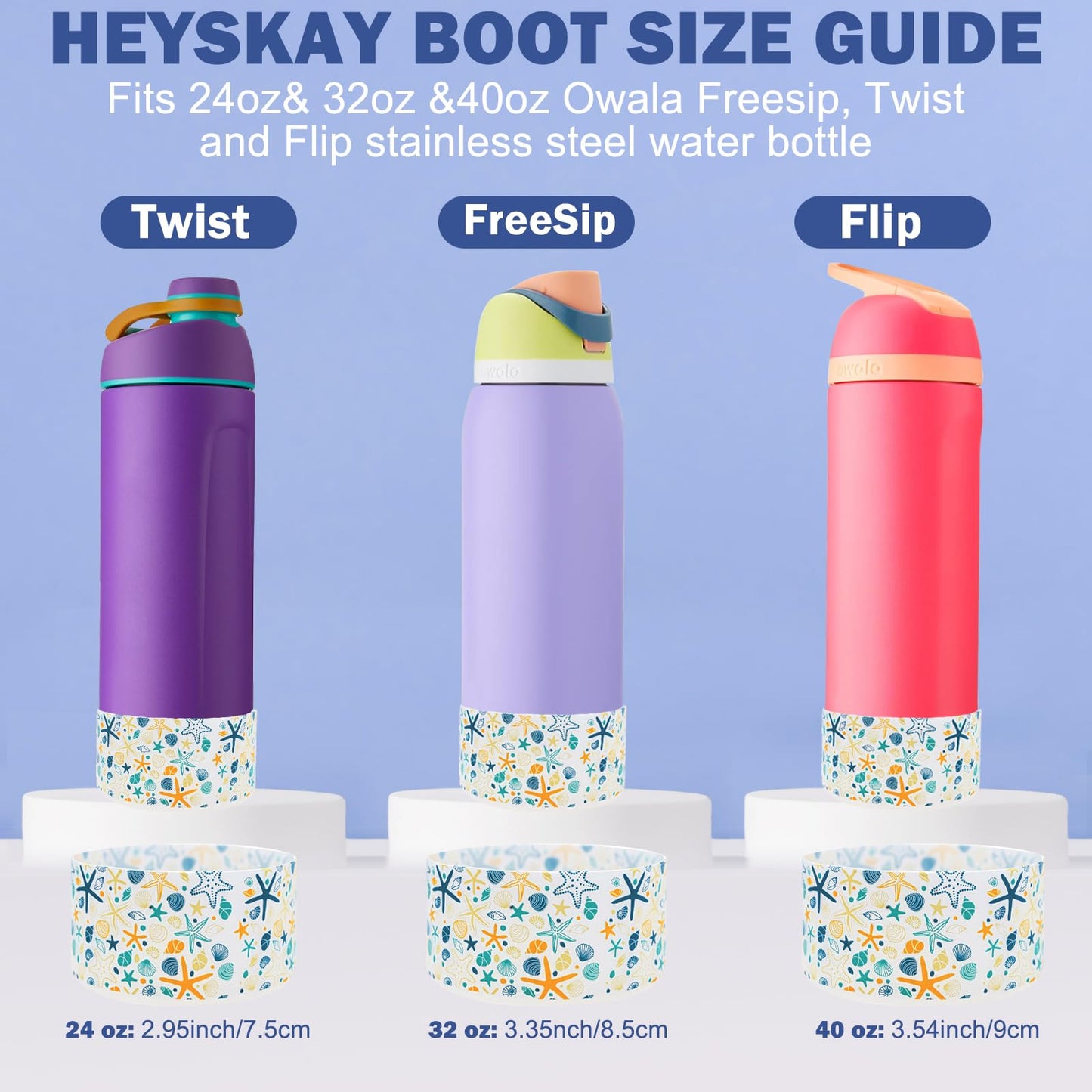HEYSKAY 2PCS Silicone Boot for Owala Flask Water Bottle 24oz Anti-Slip Protective Sleeve for Owala Twist,FreeSip and Flip Stainless Steel Water Bottle BPA-Free Boot Bottom Base
