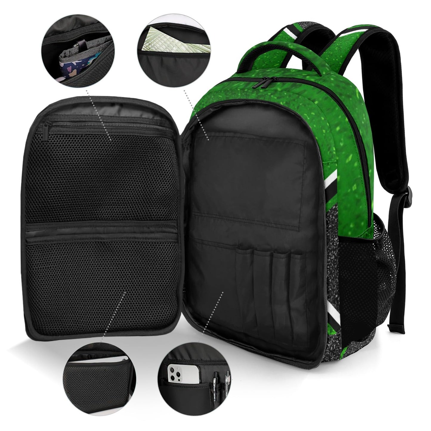XIUCOO Cheer Cheerleading Green Waterproof Backpack Shoulder Bag Shcoolbag Book Bag for Boys Girls