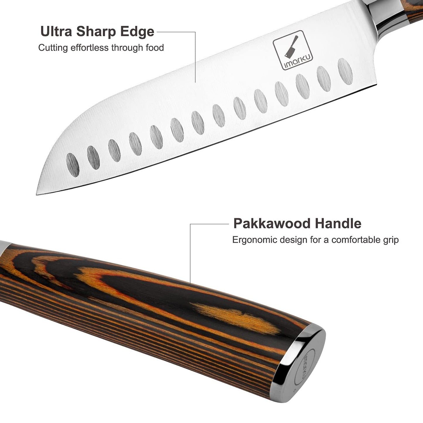imarku Santoku Knife, 7 inch Kitchen Knife Ultra Sharp Cooking Knife Japanese Chef Knife - German HC Stainless Steel 7Cr17Mov - Ergonomic Pakkawood Handle, Christmas Gifts for Women/Men, Orange