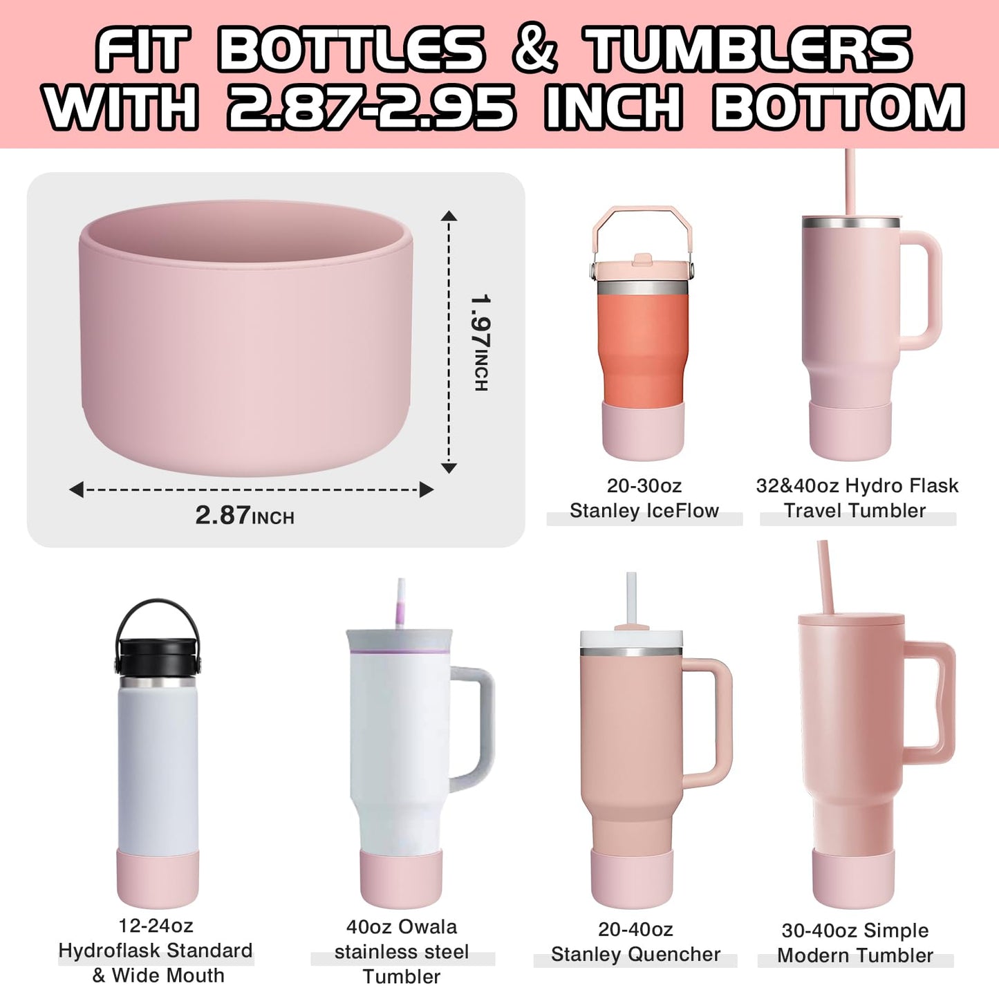 WUQID Silicone Boot Sleeve Compatible with Hydro Flask Travel Tumbler with Handle 32oz&40oz and 12-24oz Hydroflask bottle & Stanley 20 30 40oz Tumbler, Fit 2.83-2.95in Bottom, Anti-Slip Bottle Cover