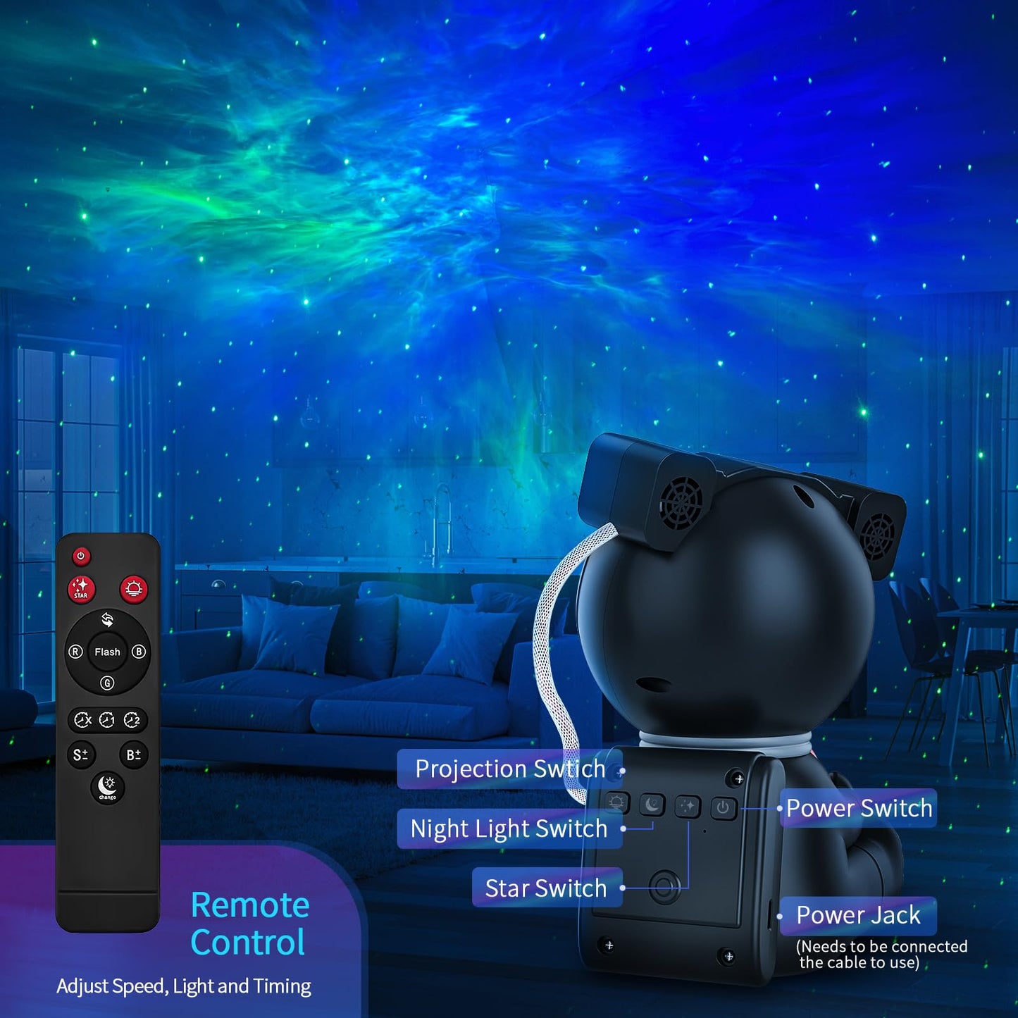 Cayclay Astronaut Galaxy Projector, Star Projector with Timer and Remote, Night Light with Moon Lamp, LED Nebula Lamp for Kids Adults, Room Decor Gift (Black)