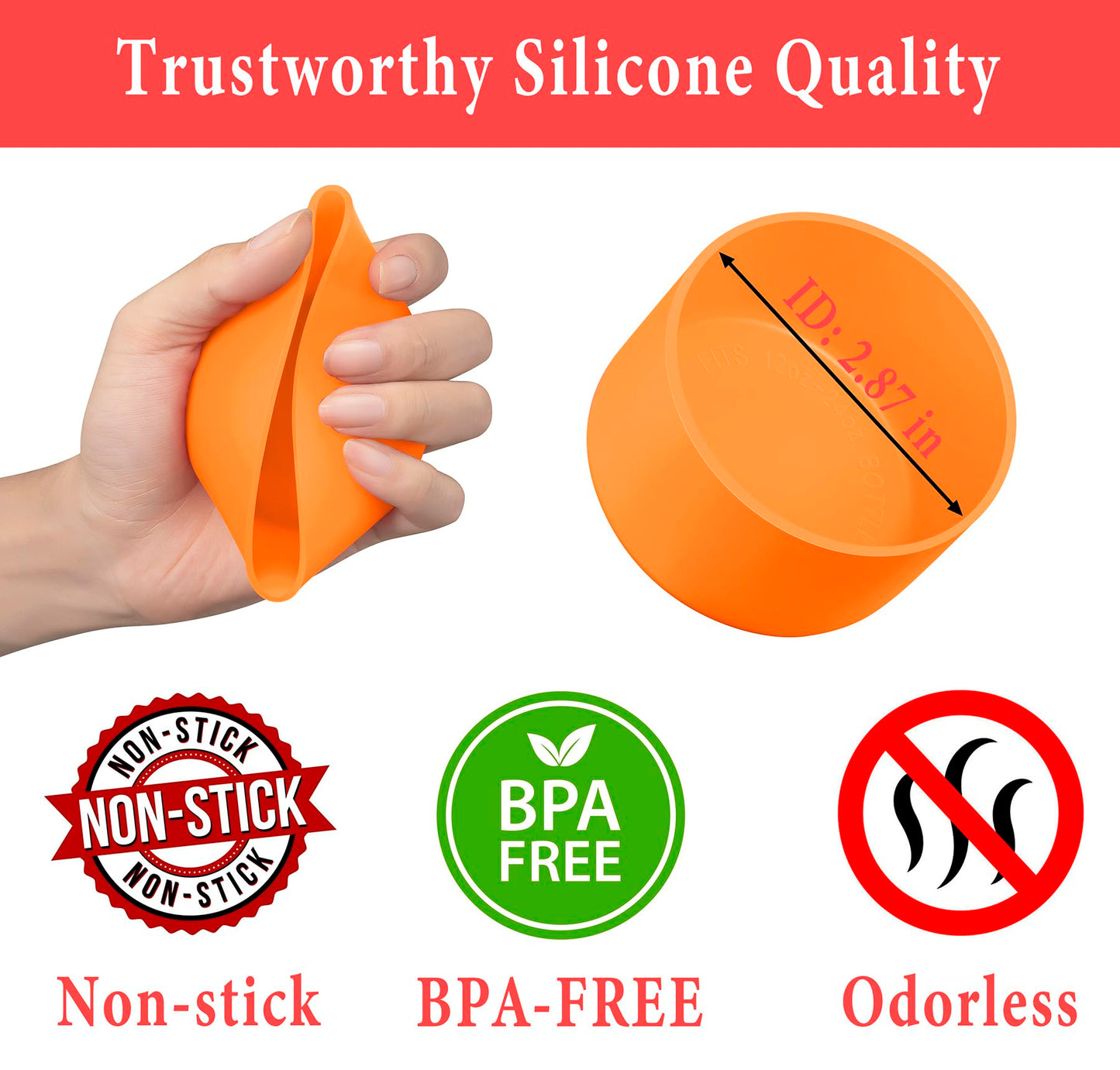 KTKUDY 2Pcs Silicone Boot for Stanley Quencher Tumbler H2.0 30 oz 40 oz & IceFlow 20 oz 30 oz & Intended for Hydro Flask Water Bottle 12-24 oz - Cup Bottom Accessories Fits Stanley Cup, Orange