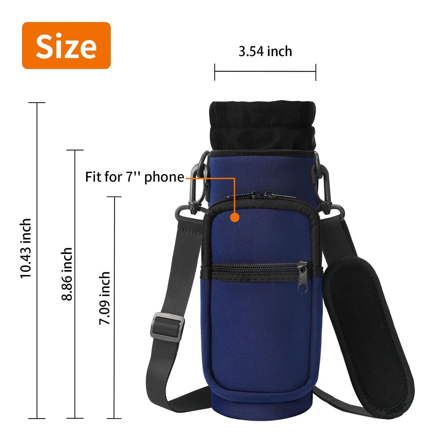 AceTreker 32 oz 40 oz Water Bottle Holder Bag with Strap, Neoprene Water Bottle Carrier with Paracord Handle, Sport Bottle Sleeve Sling Bag with Pocket for Travelling, Walking, Camping-Navy