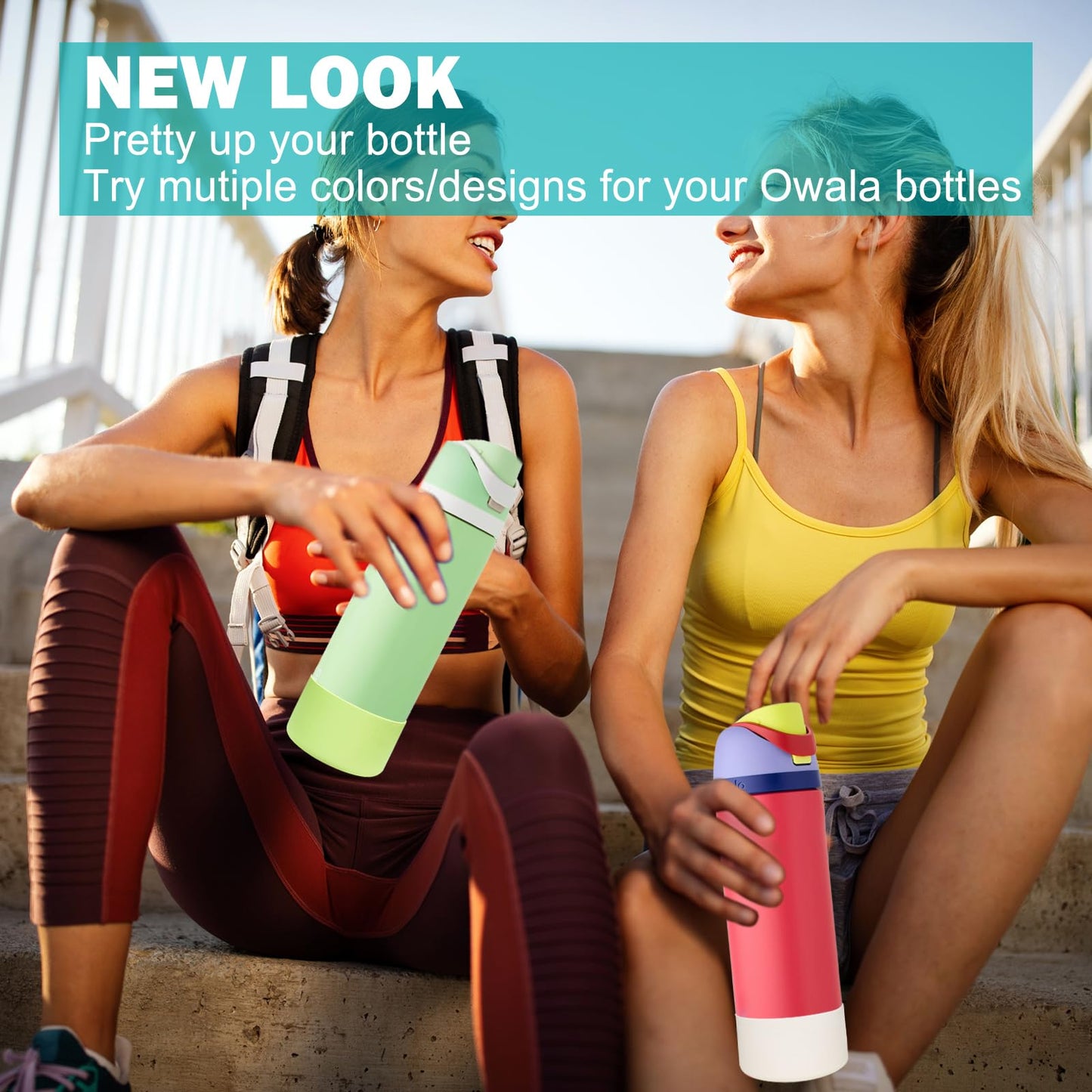 WK IEASON 2Pcs Silicone Water Bottle Boot for Owala 24oz, Protective Flask Bottom Cover Base for Owala FreeSip Twist and Flip Flask Bottles (Cream/mint, 24OZ)