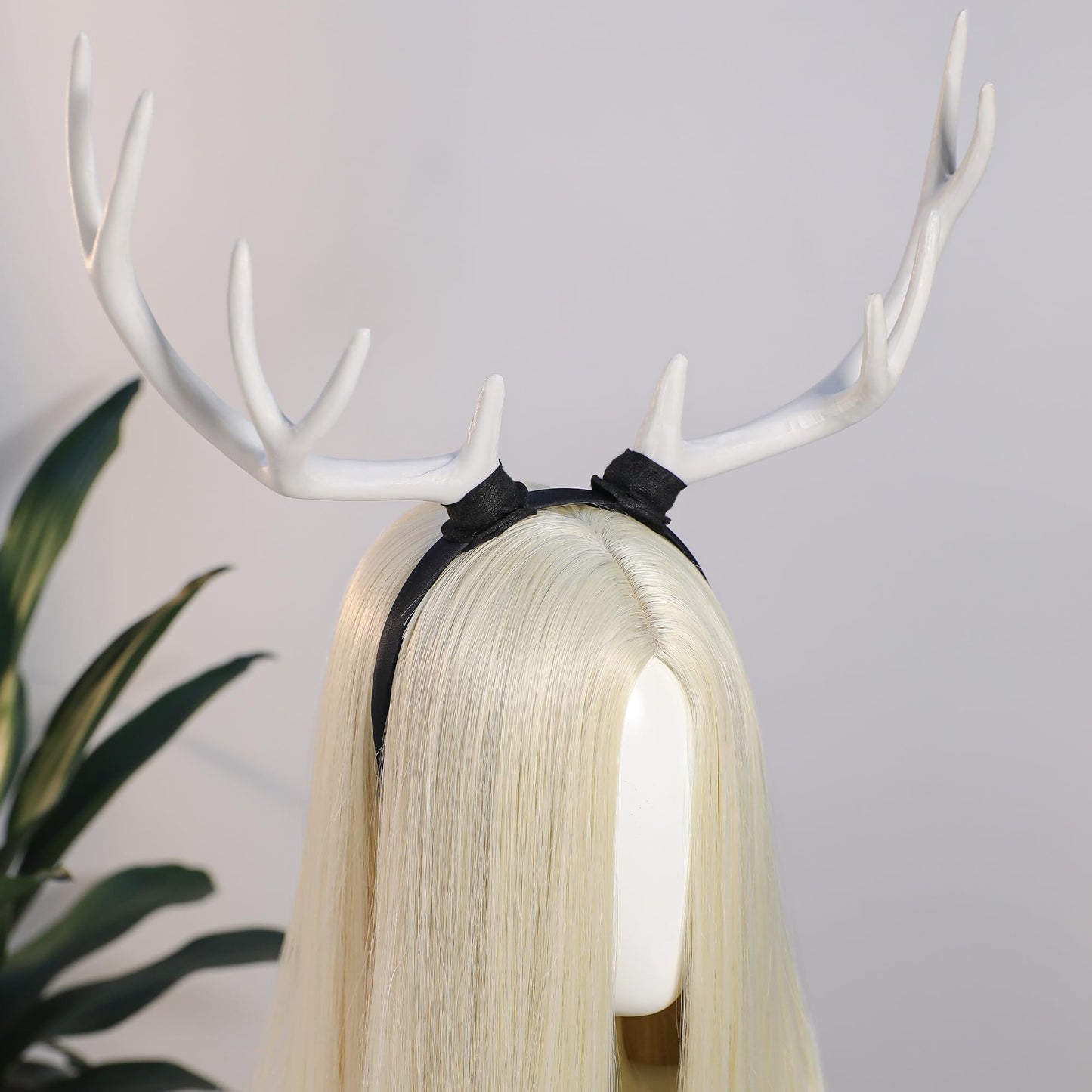 MOSTORY White Antler Horns Headband - Reindeer Headband Big Deer Horn Hairband for Halloween Renaissance Renfaire Accessory Cosplay Photo Shoot