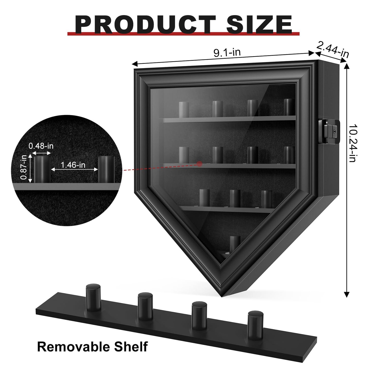 Championship Ring Display Case, 12 Ring Posts Baseball Ring Holder, Baseball Ring Display Case Lockable Wall Mount Wooden Shadow Box for Multiple Championship Rings