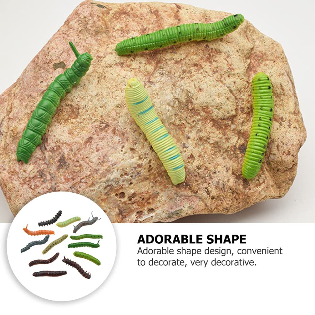 24Pcs Simulation Caterpillar Plastic Fake Worm Crawling Halloween Prank Toy Educational Learning Toys for Kids (Random Style)