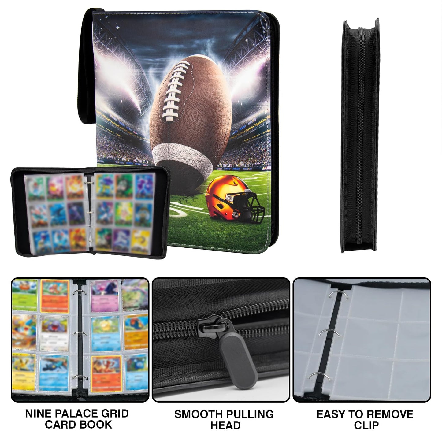 MaoKea Card Binder For Card 4-Pocket Sleeves with 440 Cards Holder,Game Collection Binder Card Holder Of Fit for TCGcard album,game card Yugioh Trading Sports Cards (9 Pocket Rugby 1)